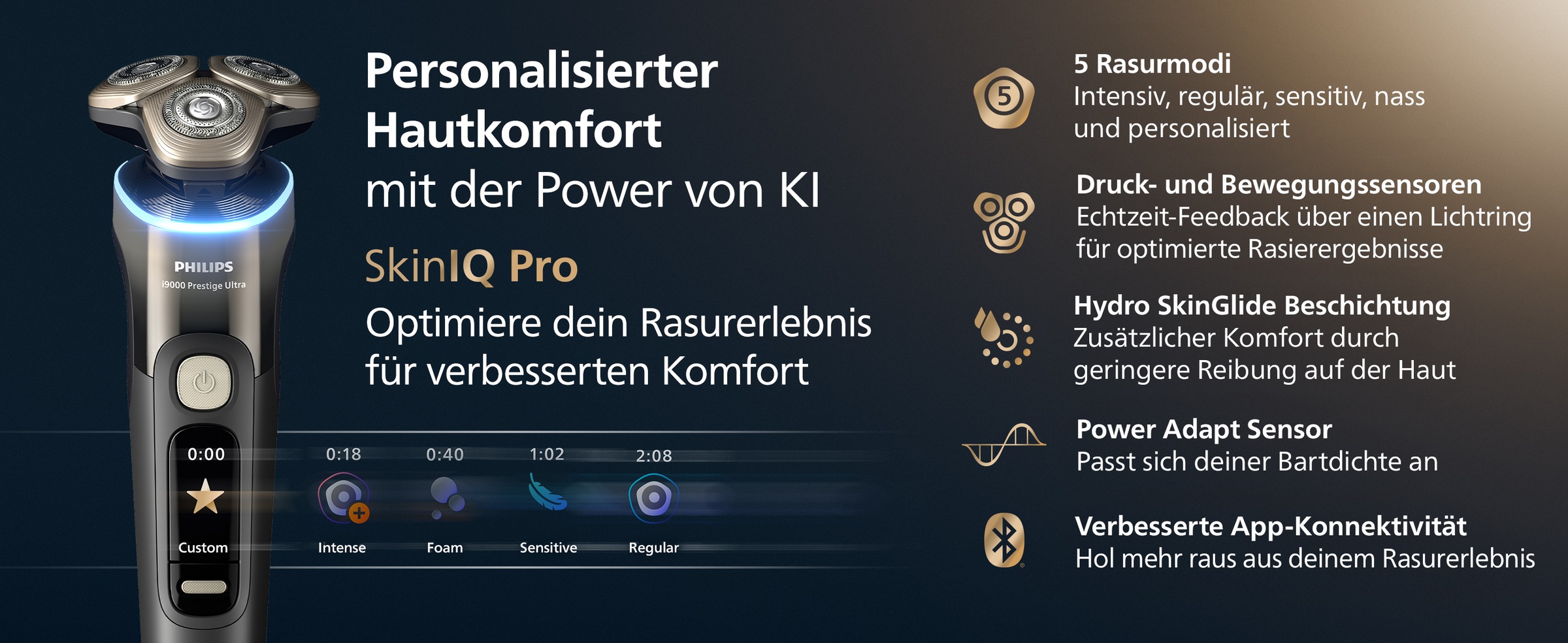 Philips Elektrorasierer »Series i9000 Prestige Ultra XP9402/31«, 1 St. Aufsätze, mit SkinIQ Technologie, inkl. Ladestand, Reiseetui, 1 Kartusche