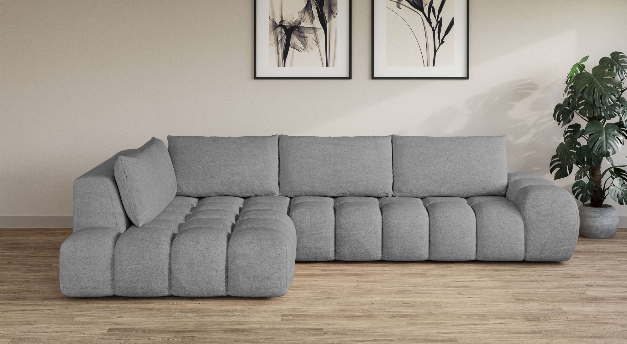 OTTO home Ecksofa "AZITA L-Form, XL 296 cm - Designsofa in Bubble-Optik" lose Rückenkissen, traumhafte Steppung