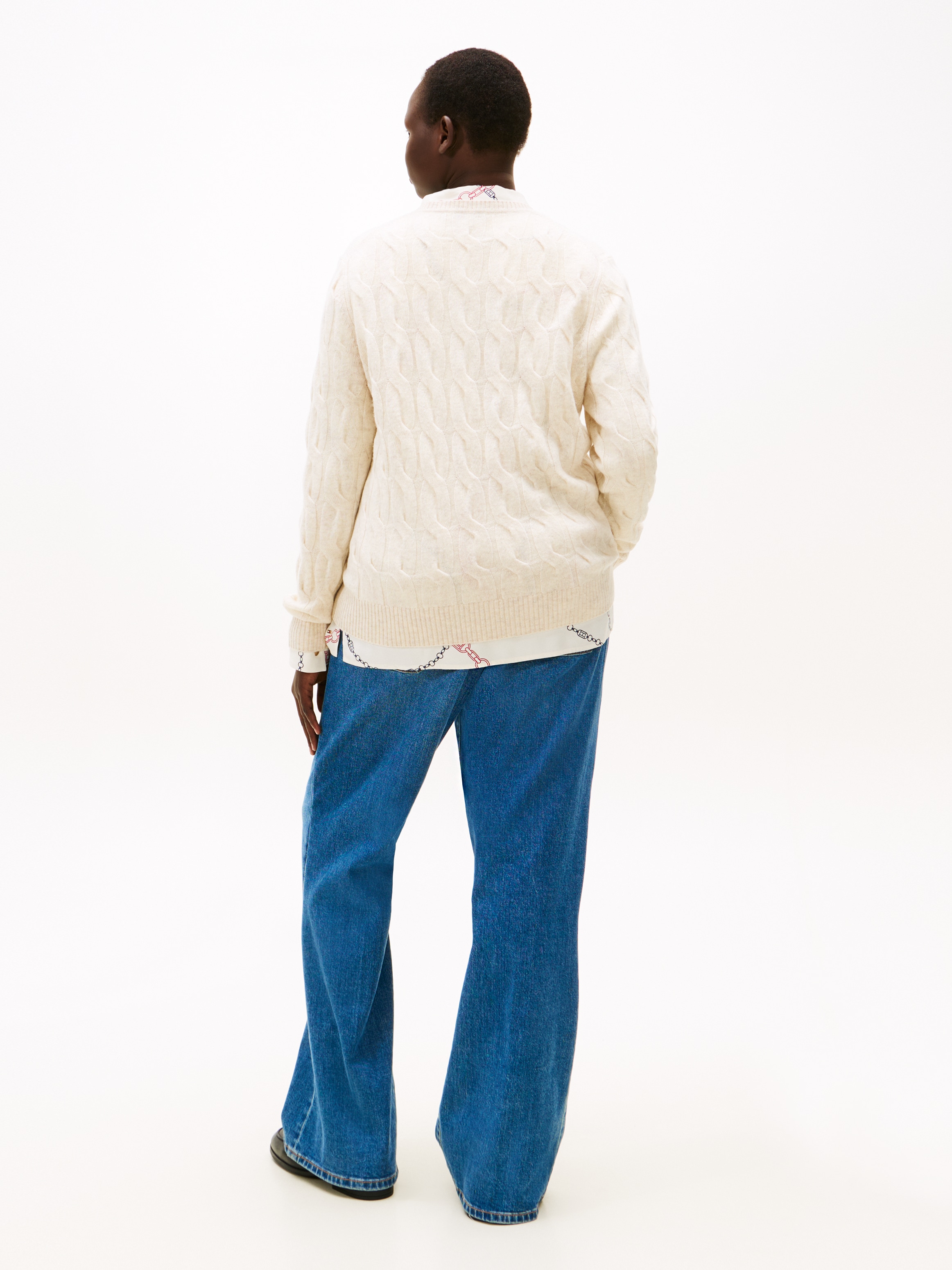 Tommy Hilfiger Curve Strickpullover »CRV SOFT WOOL CABLE C-NK LS SWT«, in großen Größen, mit Zopfmuster, aus reiner Wolle