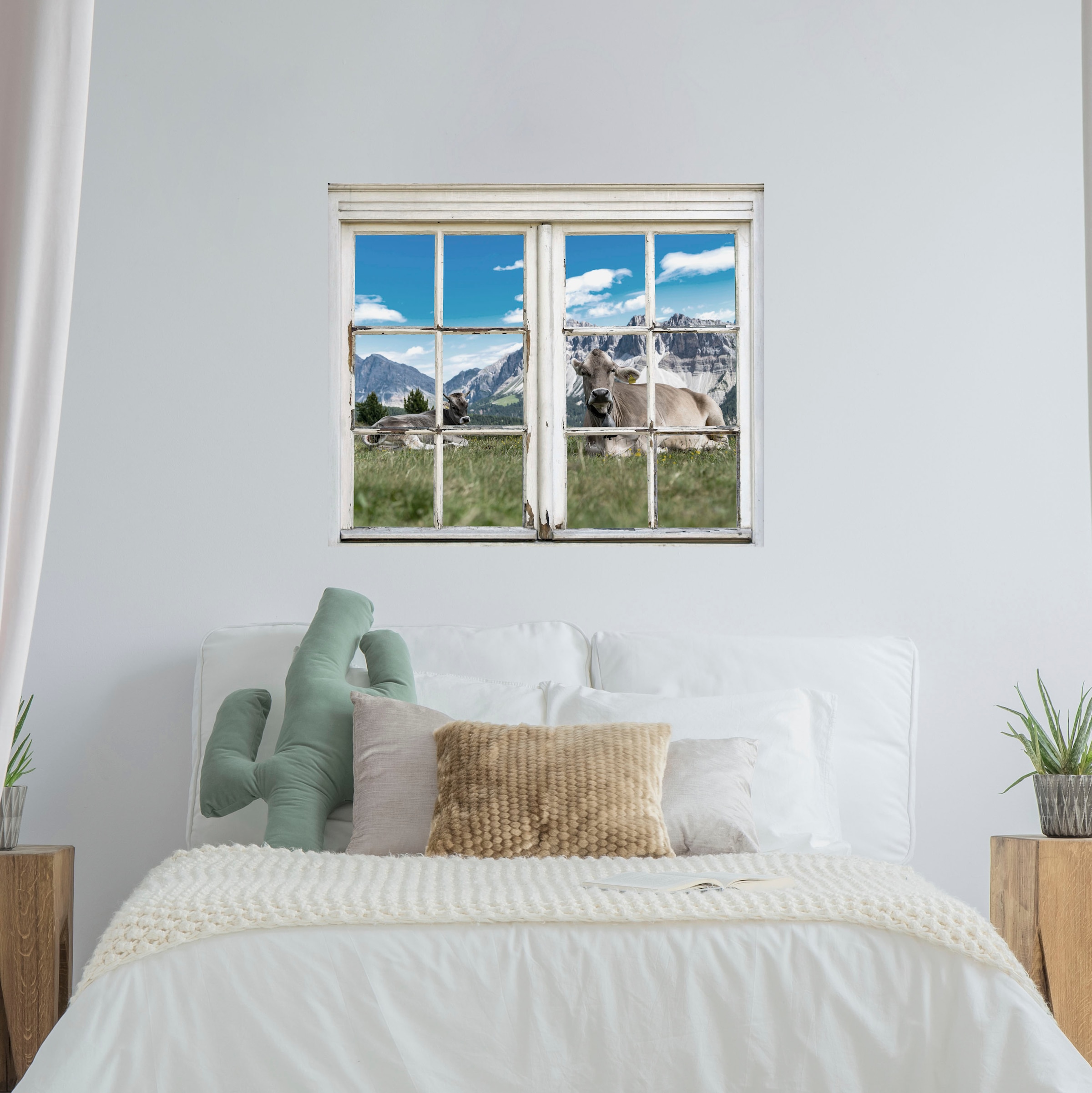 queence Wandsticker "Kühe auf der Alm", Wandsticker, Wandbild, selbstklebend, 3D, Fenster