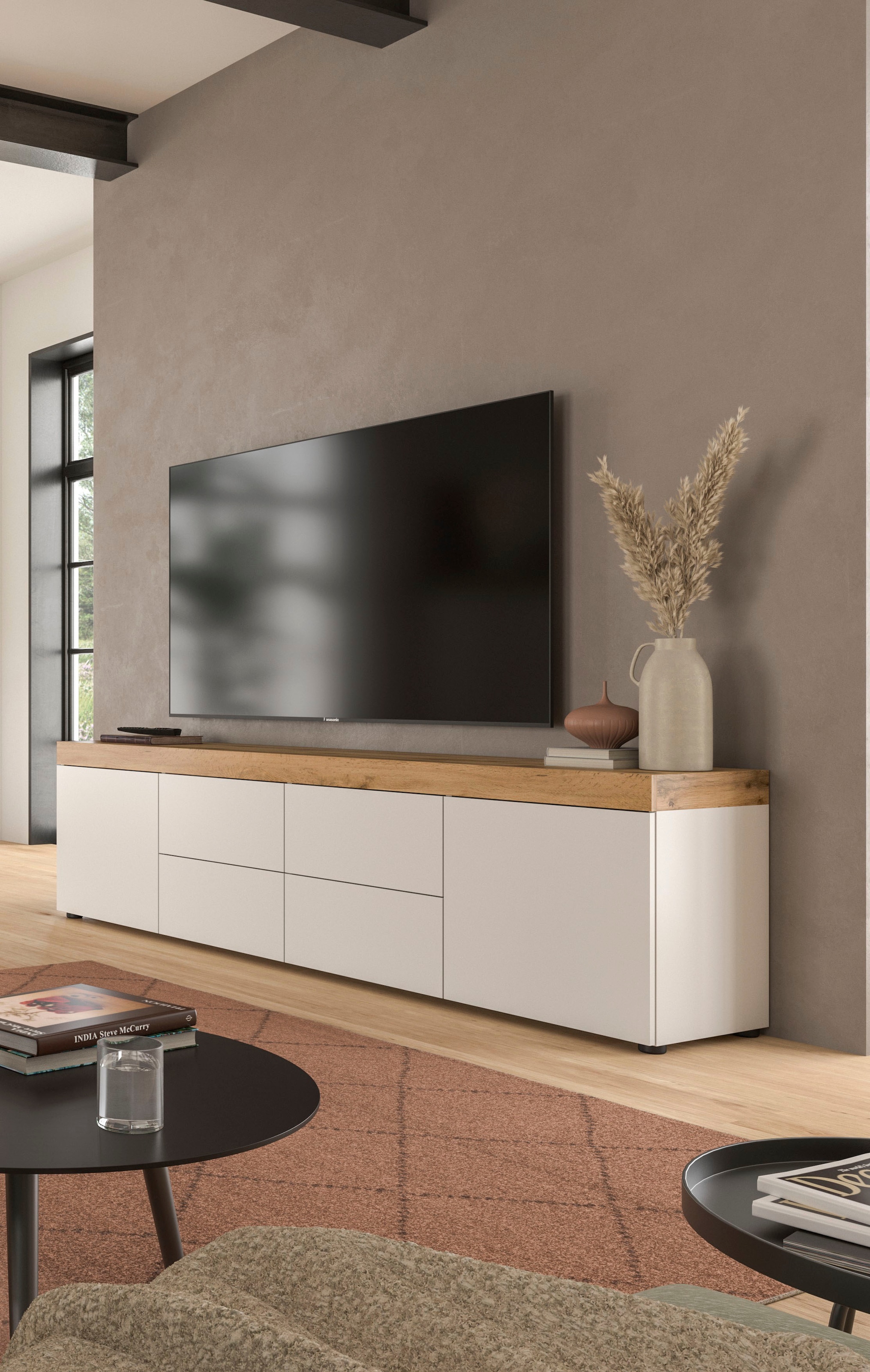 OTTO home Lowboard »MAMBO, TOPSELLER!, Breite 200cm, 2 Türen, 4 Schubkästen, push-2-open« 2 farbige Ausführung, in verschiedenen Farben erhältlich, 1 Stk. tlg. Lowboard, TV Unterschrank, Tv-Schrank, Wohnzimmer