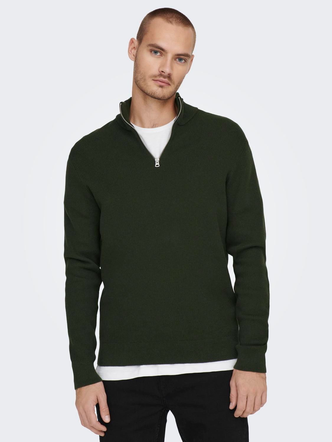 ONLY & SONS Troyer "ONSPHIL REG 12 STRUC HALF ZIP KNIT NOOS" Baumwollmischu günstig online kaufen