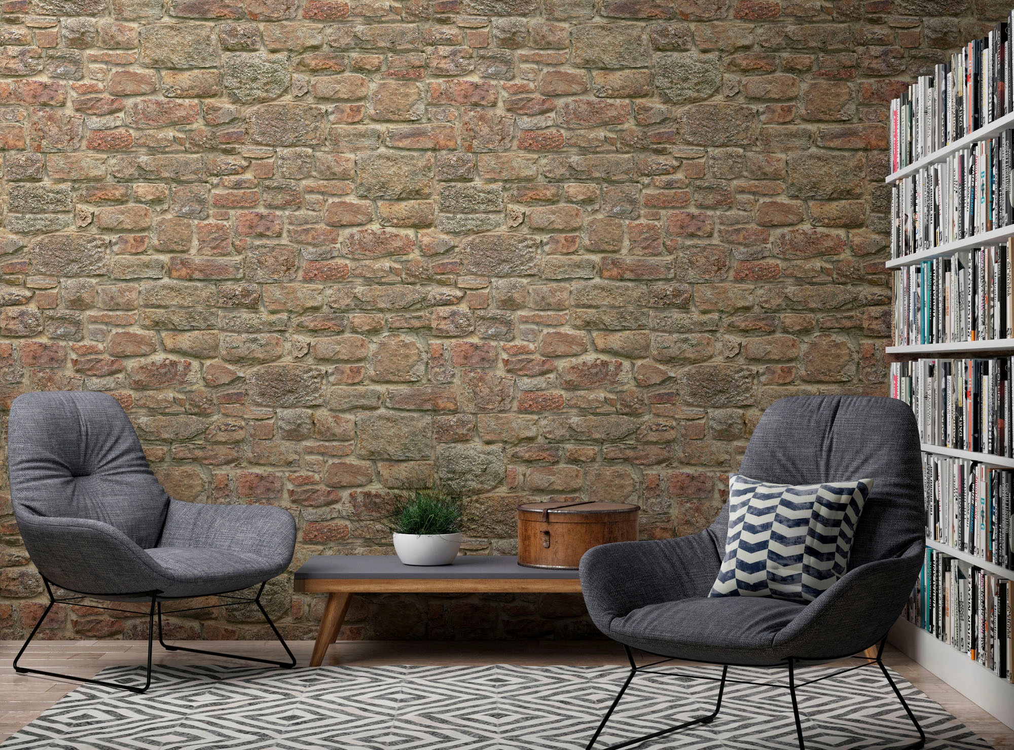 LIVING WALLS Fototapete, B/L: 1,59m x 2,8m, Rollen: 1, bunt, Schlafzimmer, Tapeten, Steinwand Steinoptik Tapeten Wohnzimmer Schlafzimmer Küche Design