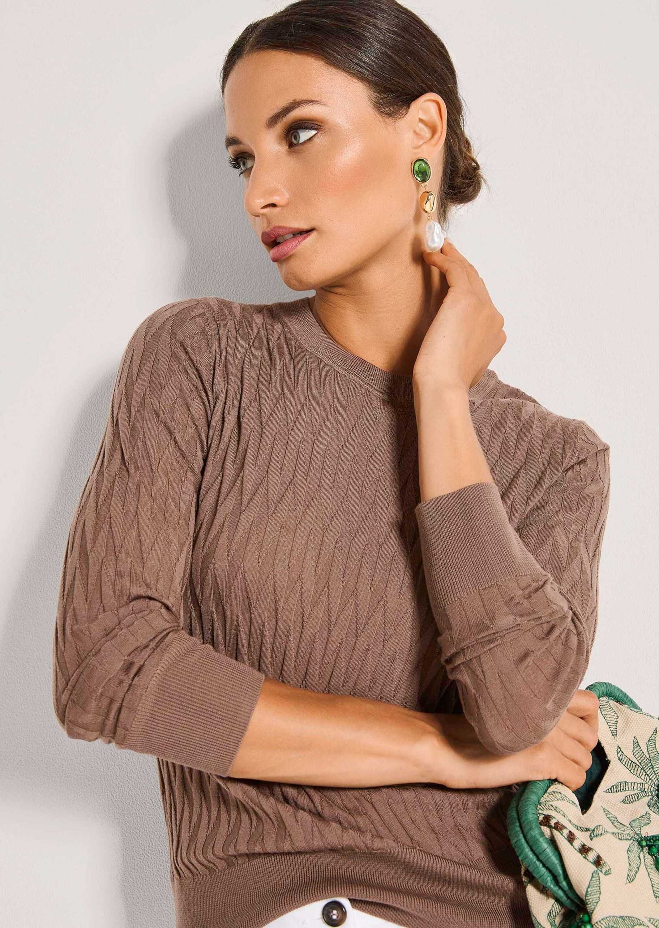 MADELEINE Longpullover »Feinstrickpullover Wollpullover mit grafischem Muster« Struktur-Strickmuster