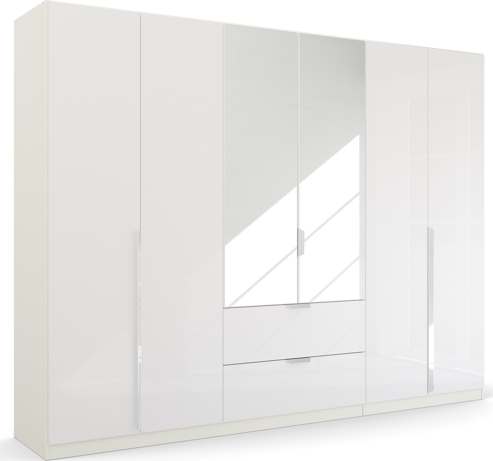 rauch Drehtürenschrank "Kleiderschrank Schrank Garderobe Ankleide GLAMOUR BY QUADRA SPIN" Breiten: 181/226/271 cm, Höhe 210 cm, mit Spiegel und Hochglanz-Front, Stangengriff MADE IN GERMANY