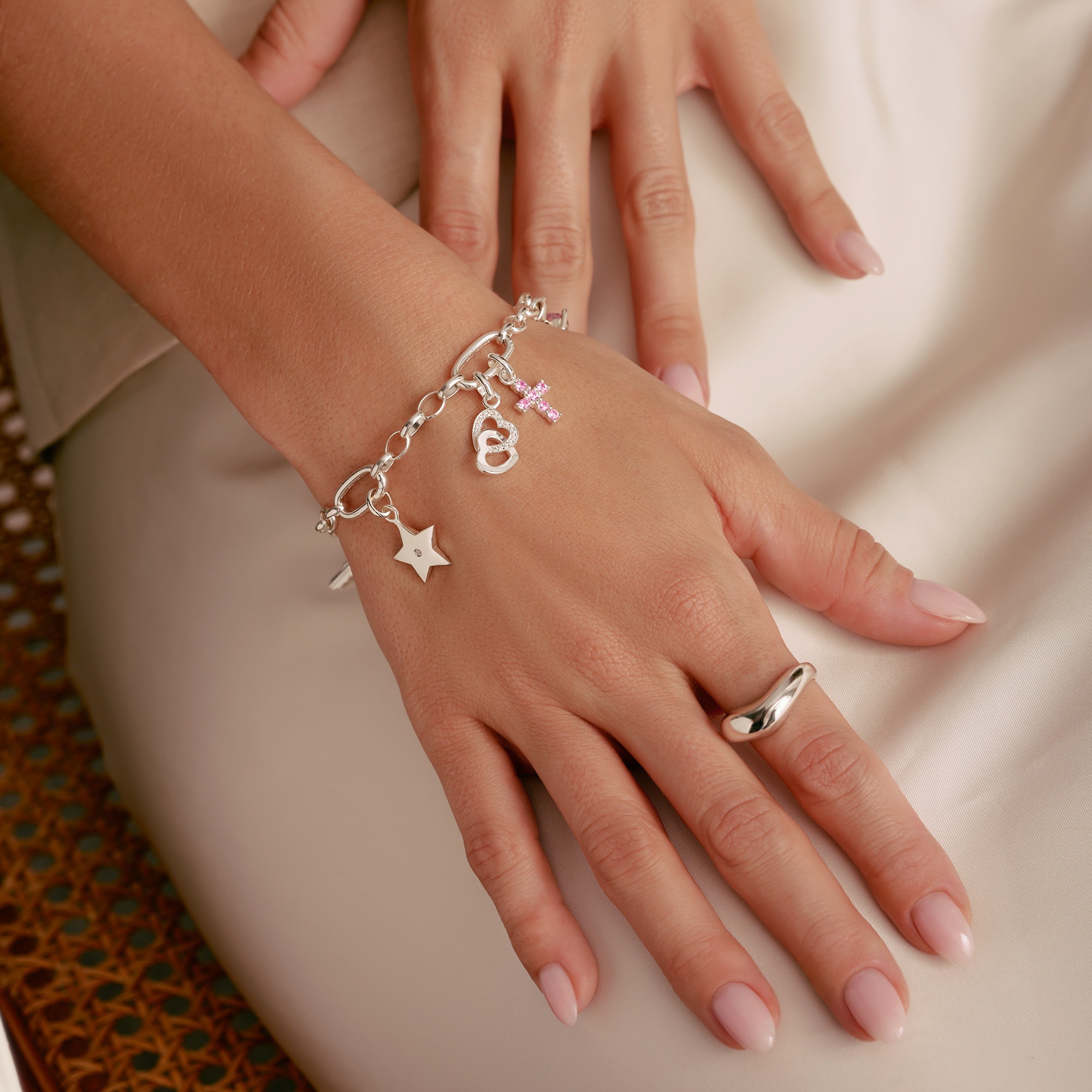 Charm Kreuz THOMAS SABO "Charm Kreuz - Connect", bunt (silberfarben, rosa, rosa), Charms, Damen, Silber 925 (recycelt), mit Zirkonia (synth.) 2