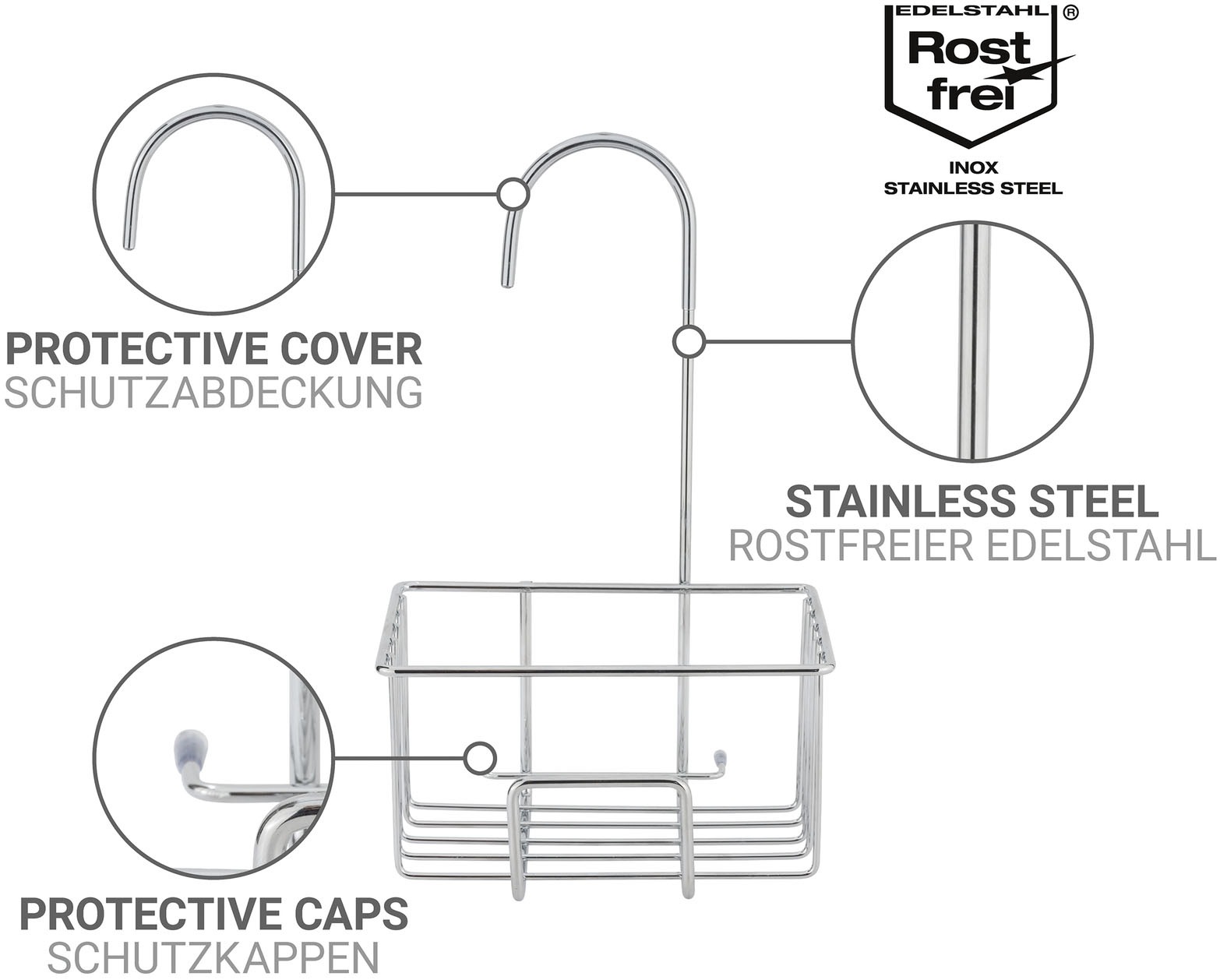 WENKO Duschablage »Milito« Dusch-Caddy zum Einhängen ohne Bohren, Ablage aus rostfreiem Edelstahl