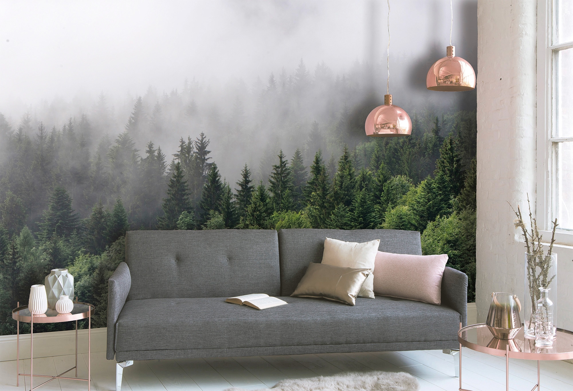 living walls Fototapete »Designwalls Foggy Fir Trees«, Vlies, Wand, Schräge, Decke