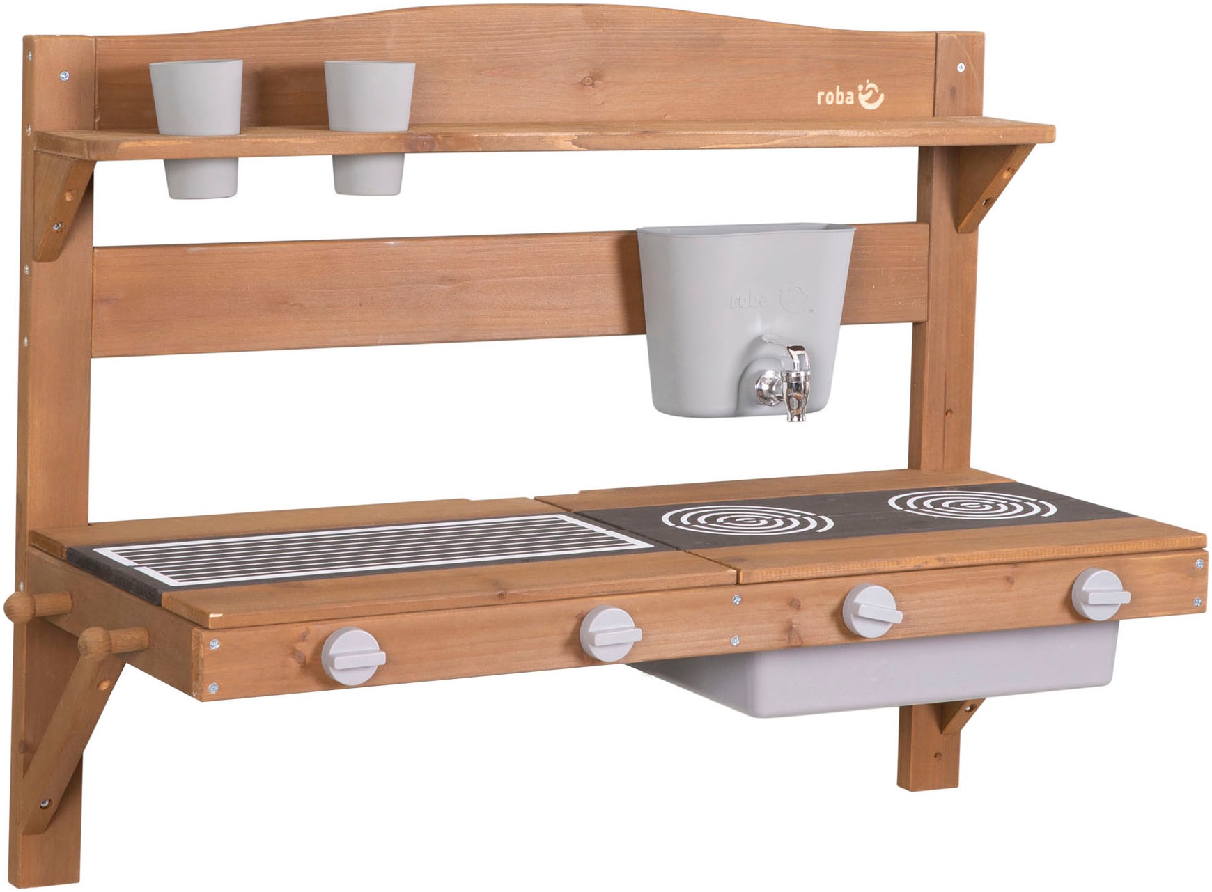 "Outdoor-Spielküche ROBA ""Matschküche zum Aufhängen, teakholzfarben lasiert, aus Holz"", braun (teakholz farben), Spielküchen, KinderB:85cm H:65cm