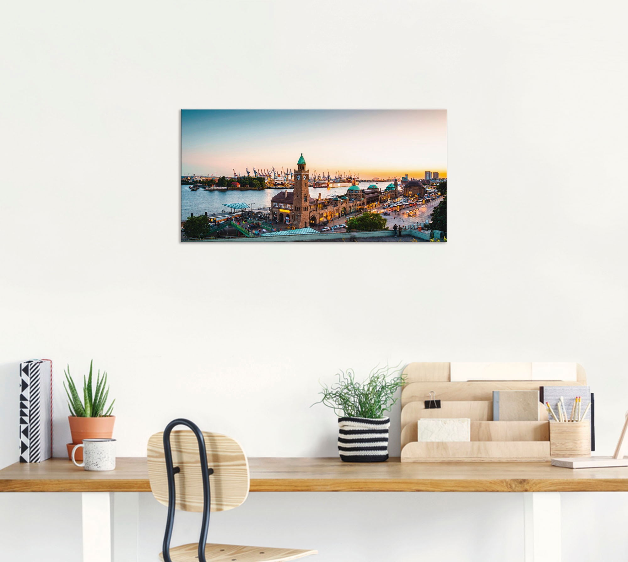 Artland Wandbild »Hamburg Hafen und Landungsbrücken«, Deutschland, (1 St.), als Alubild, Outdoorbild, Leinwandbild, Poster, Wandaufkleber