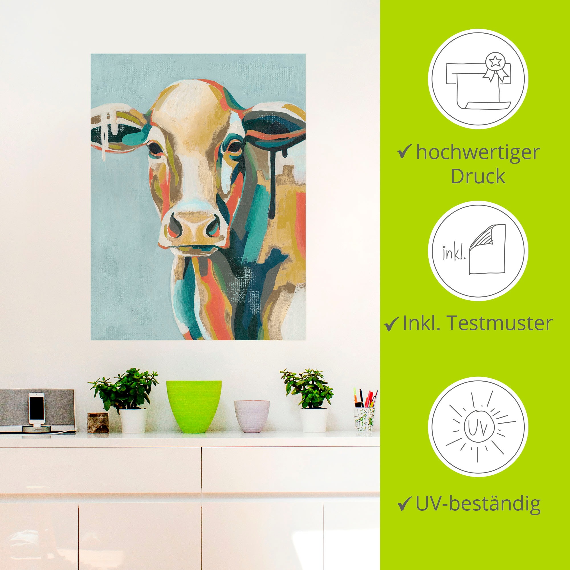 Artland Wandbild »Bunte Kühe I«, Haustiere, (1 St.), als Leinwandbild, Poster, Wandaufkleber in verschied. Größen