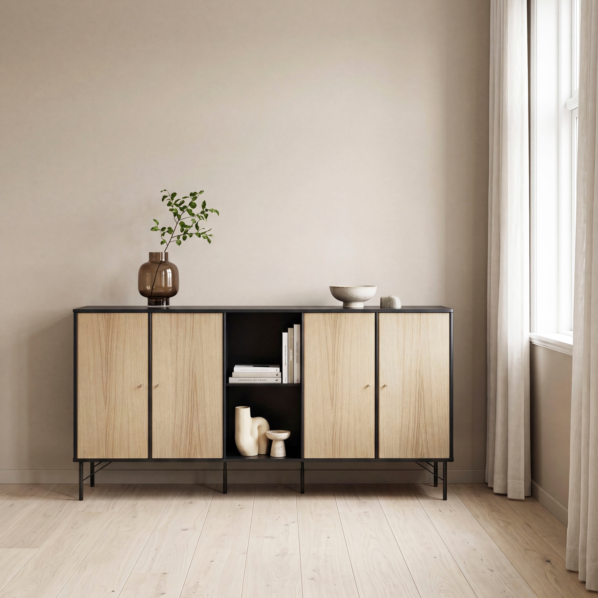 Hammel Furniture Sideboard "Mistral Kubus" mit vier Türen und Metall Füße, Breite: 169,8 cm