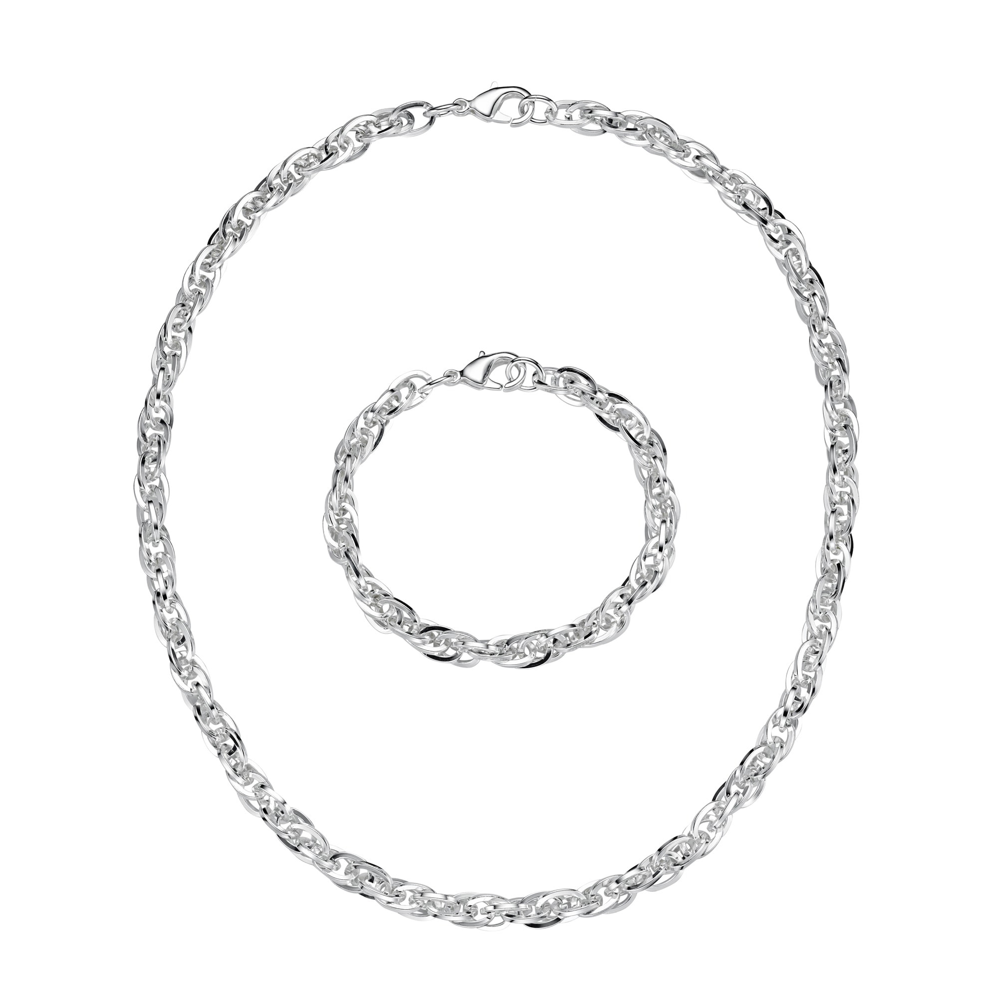 FIRETTI Damen Ketten und Armband Set "Multipack Schmuck Geschenk Messing Armkette Halskette", 45, silber, Messing, Schmuck_Sets