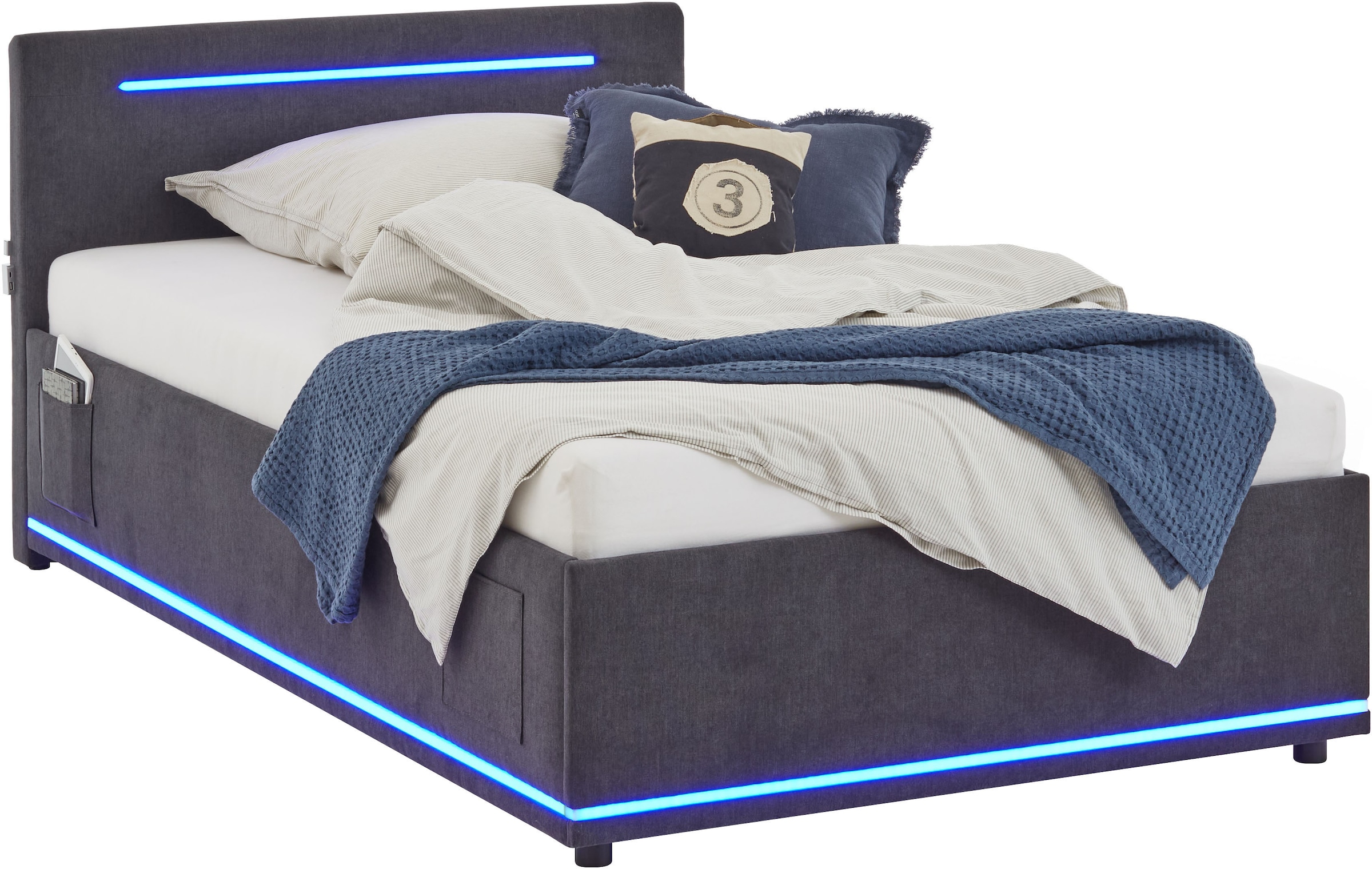 meise.möbel Polsterbett "CIRCLE inkl. LED-Beleuchtung & USB-Anschluss, wahlweise mit Bettkasten" erhältlich in den Breiten 90cm, 120cm & 140cm