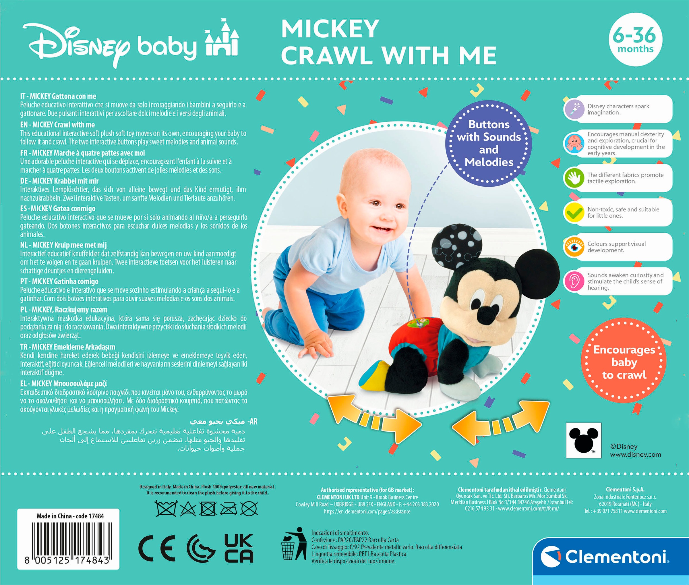 Clementoni® Plüschfigur »Disney Baby, Mickey - Krabbel mit mir« mit Sound