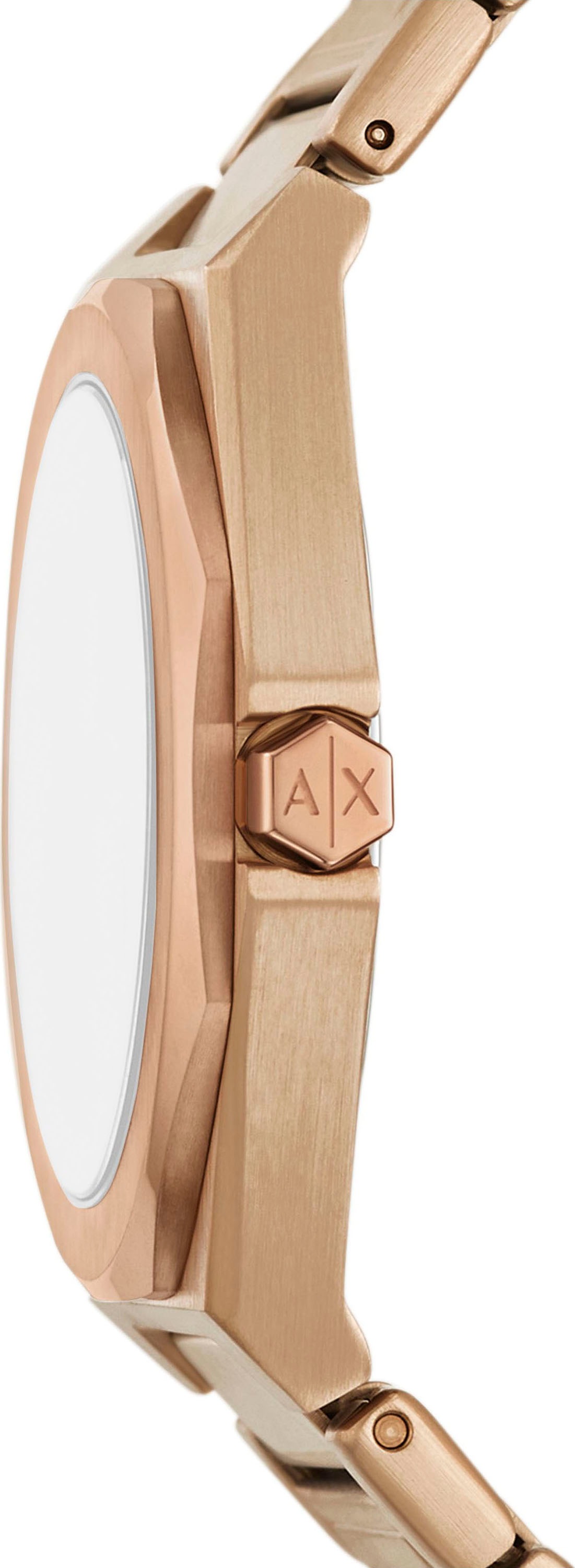ARMANI EXCHANGE Quarzuhr, Armbanduhr, Damenuhr, Edelstahlarmband, analog, Glassteine