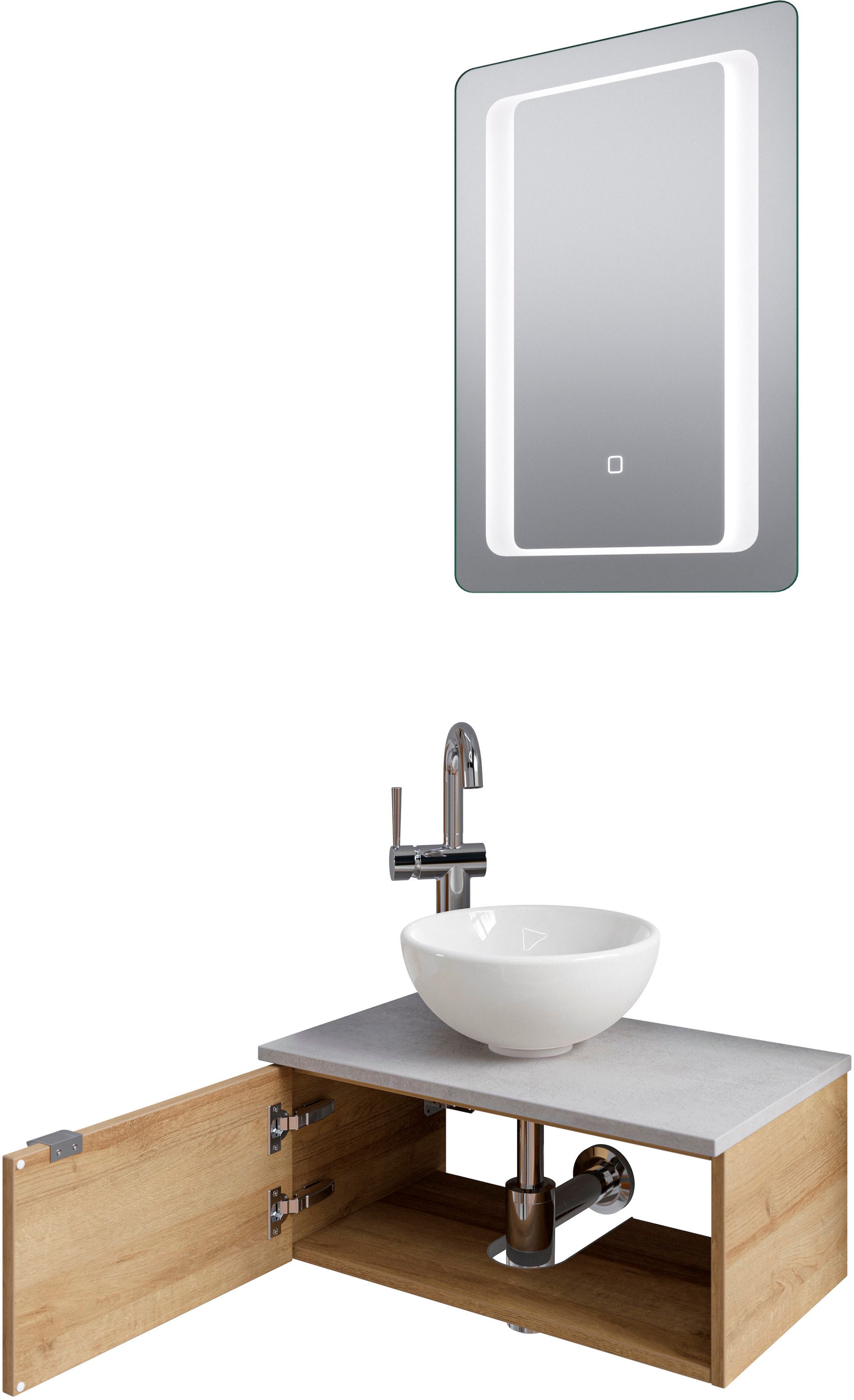 Saphir Badmöbel-Set »Serie 6915«, (4 St.), Gäste-Bad, 61 cm breit, mit LED-Spiegel, offenem Fach und 1 Tür