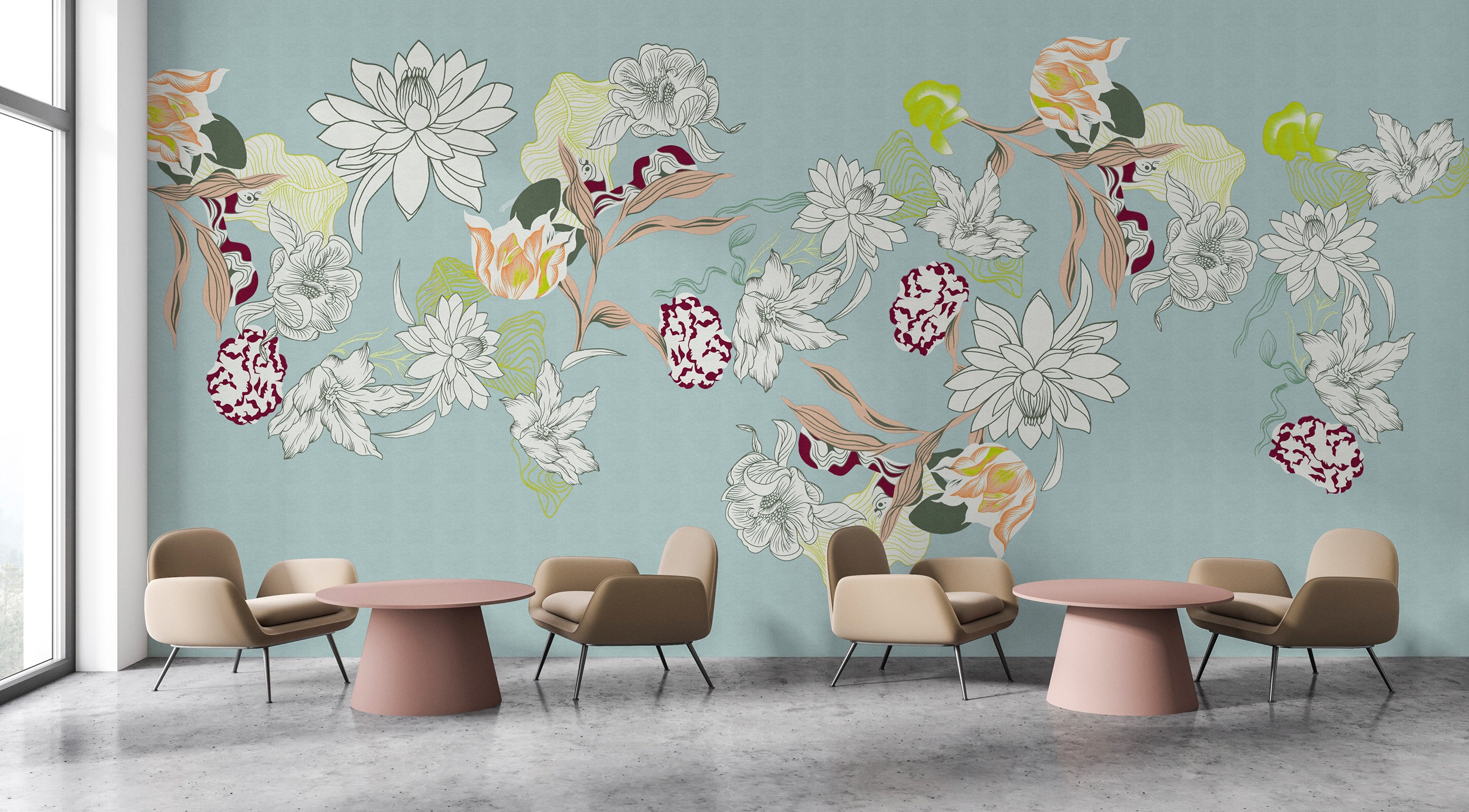 living walls Vliestapete "Florale Mustertapete Fototapete Blumen modern" matt glatt