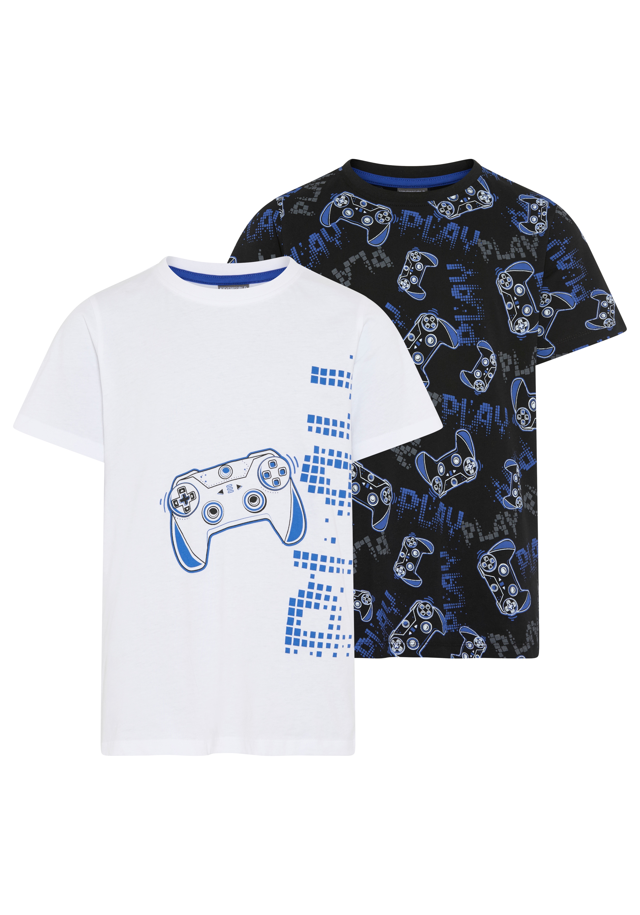 KIDSWORLD T-Shirt "2er Pack Shirts mit Gamer/Controller Print" Packung, 2, 2 tlg. Basic Passform, Rundhalsausschnitt, Allover-Druck, aus Baumwolle