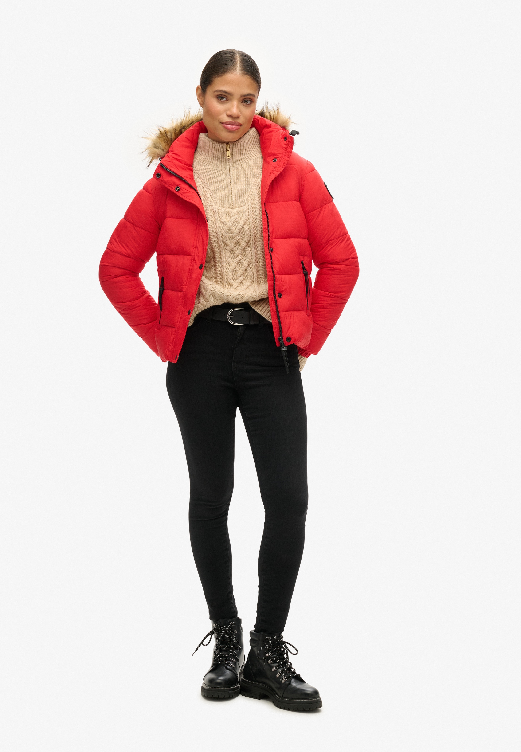 Superdry Steppjacke »FAUX FUR SHORT HOOD PUFFER«, mit Kapuze
