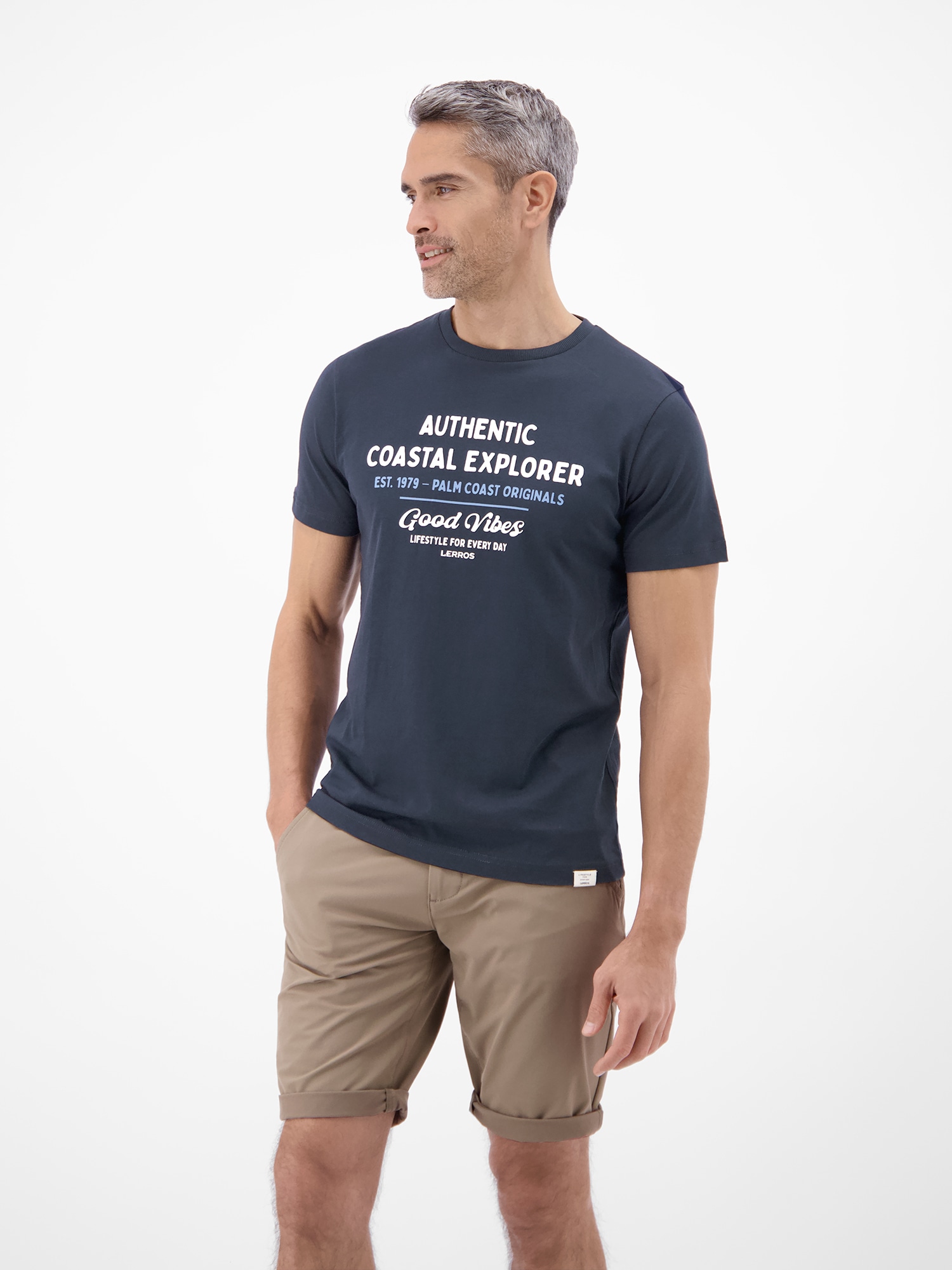 LERROS T-Shirt »T-Shirt mit O-Neck aus softer Baumwolle mit Summervibe-Print«