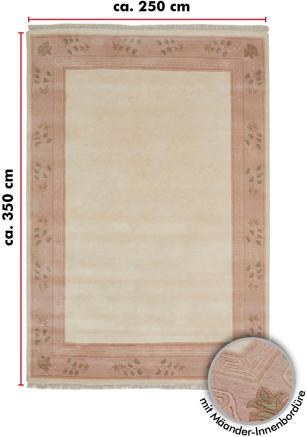 LUXOR living Wollteppich »Adour«, rechteckig, 18 mm Höhe, reine Wolle, handgeknüpft, mit Bordüre und Fransen, Wohnzimmer