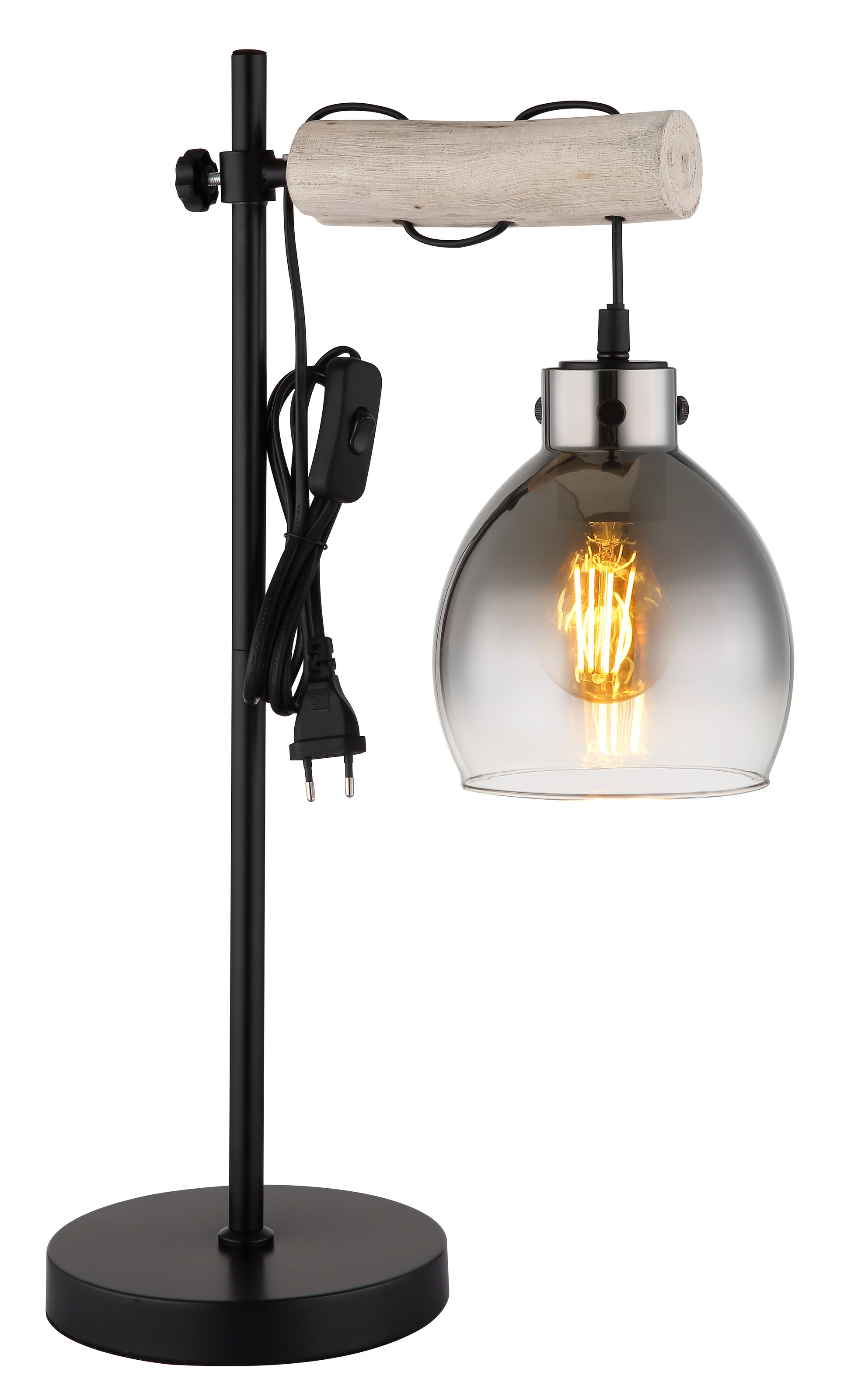 GLOBO LIGHTING Tischleuchte »RYAN«, Leuchtmittel E27 | ohne Leuchtmittel, Tischlampe/Holz/Glas rauchfarben/Wohnzimmer/Schlafzimmer