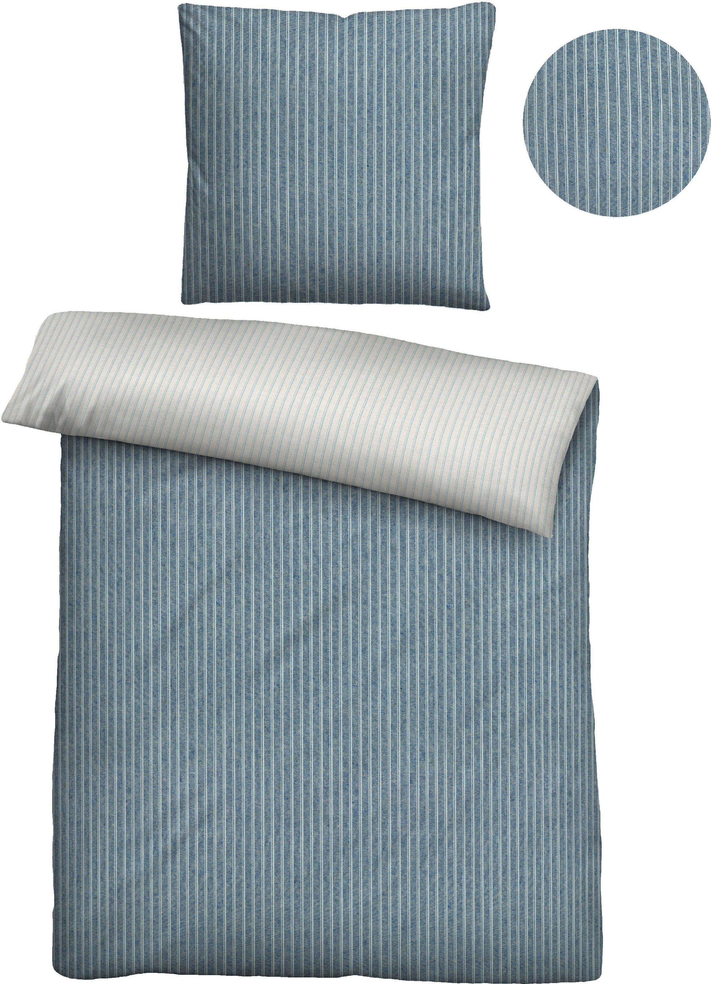 Thumbnail - Biberna Wendebettwäsche "Tillmann" 2 Stk. tlg. kuschelig warm im Winter, gestreifte Bettwäsche mit Wendeoptik