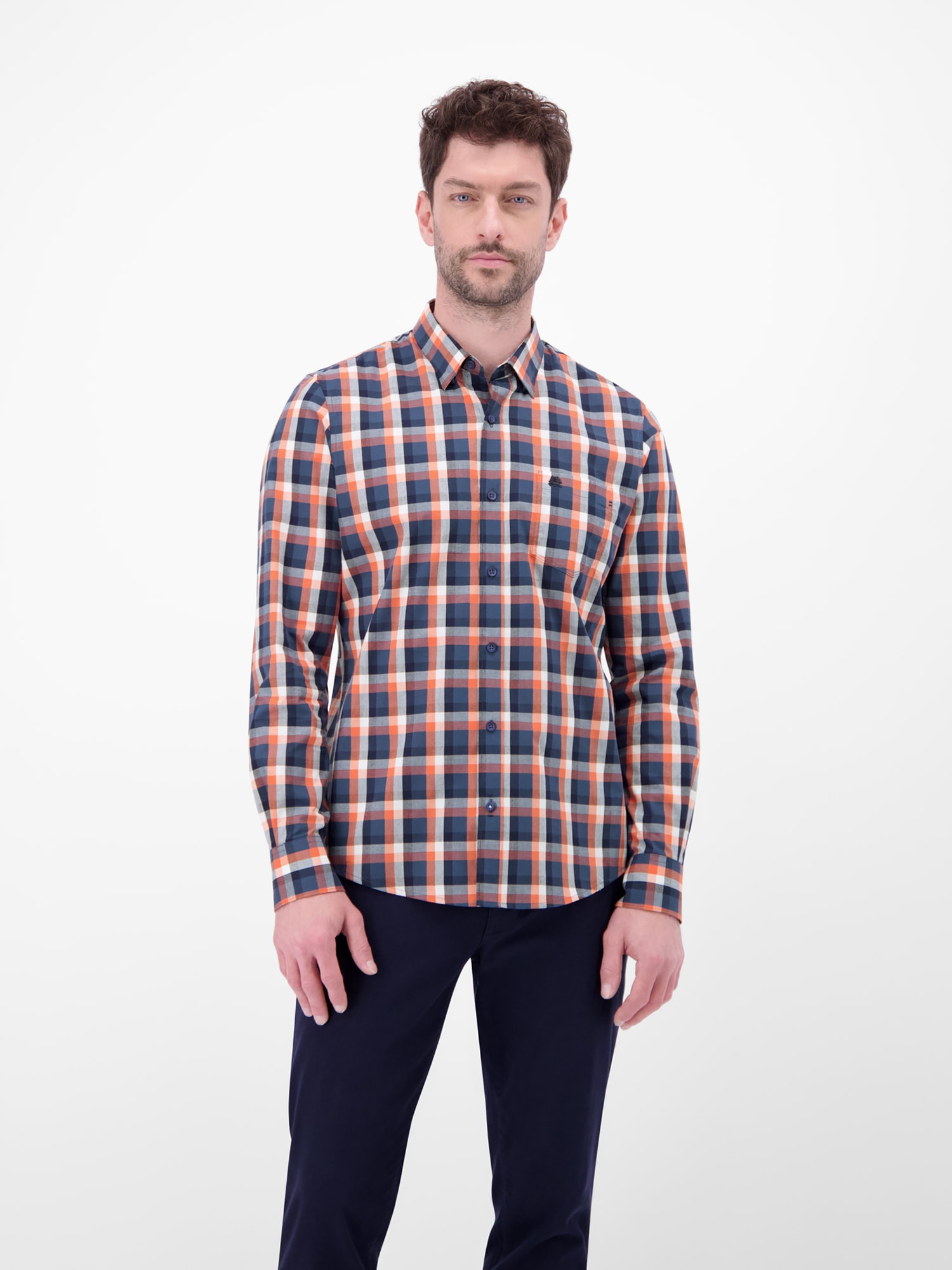 LERROS Langarmhemd "LERROS Karohemd mit Kentkragen und Brusttasche" günstig online kaufen