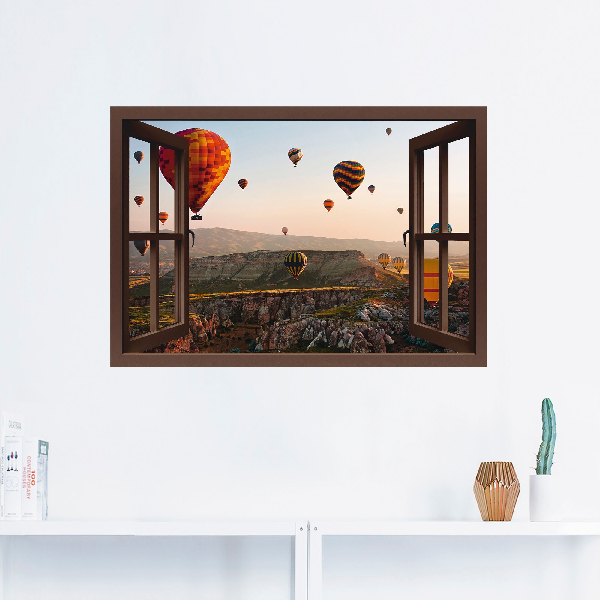 Artland Wandbild "Fensterblick Kappadokien Ballonfahrt", Ballonfahren, (1 S günstig online kaufen