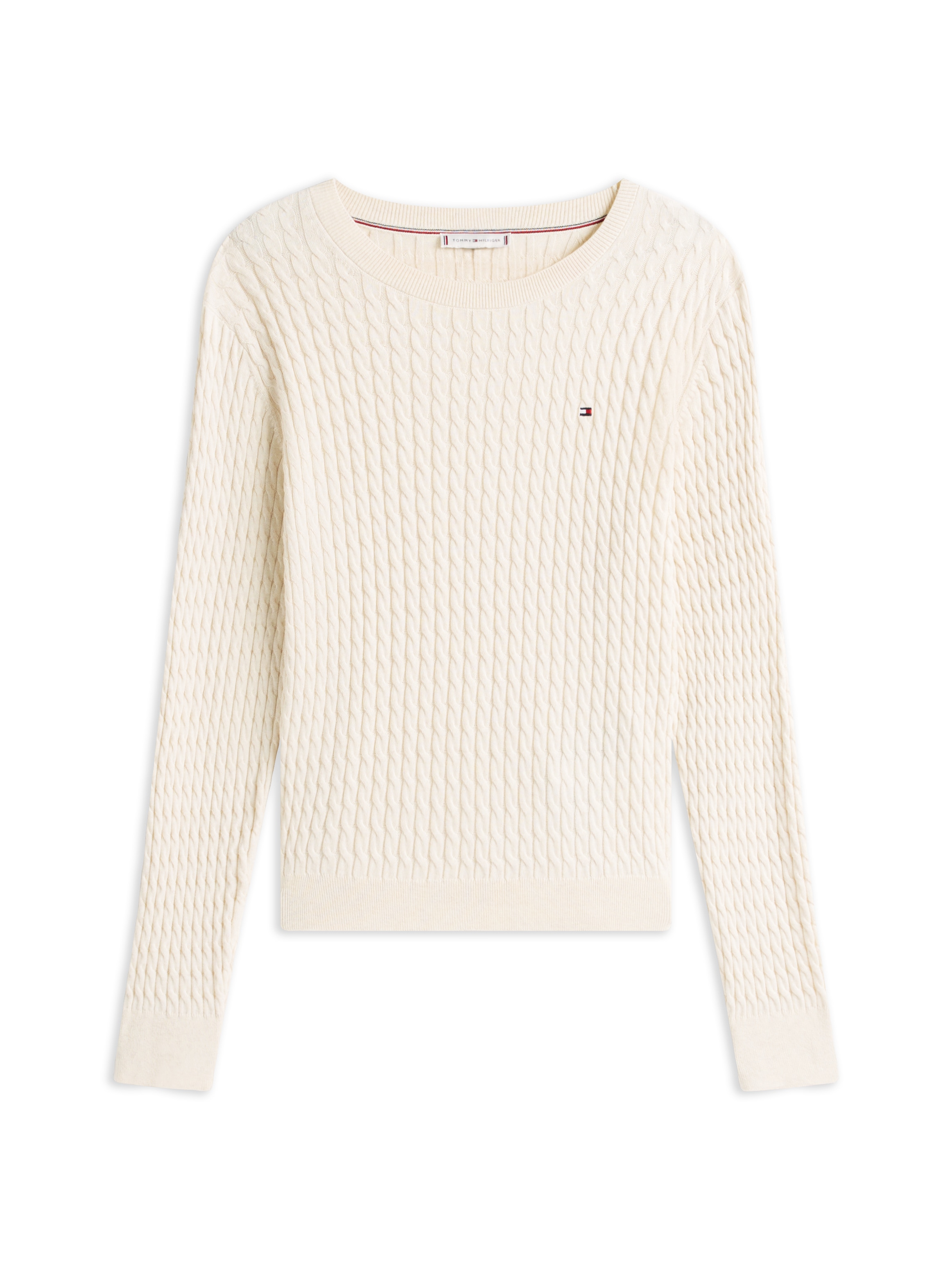 Tommy Hilfiger Rundhalspullover »CO CABLE C-NK LS SWEATER« Baumwolle, mit Zopfmuster