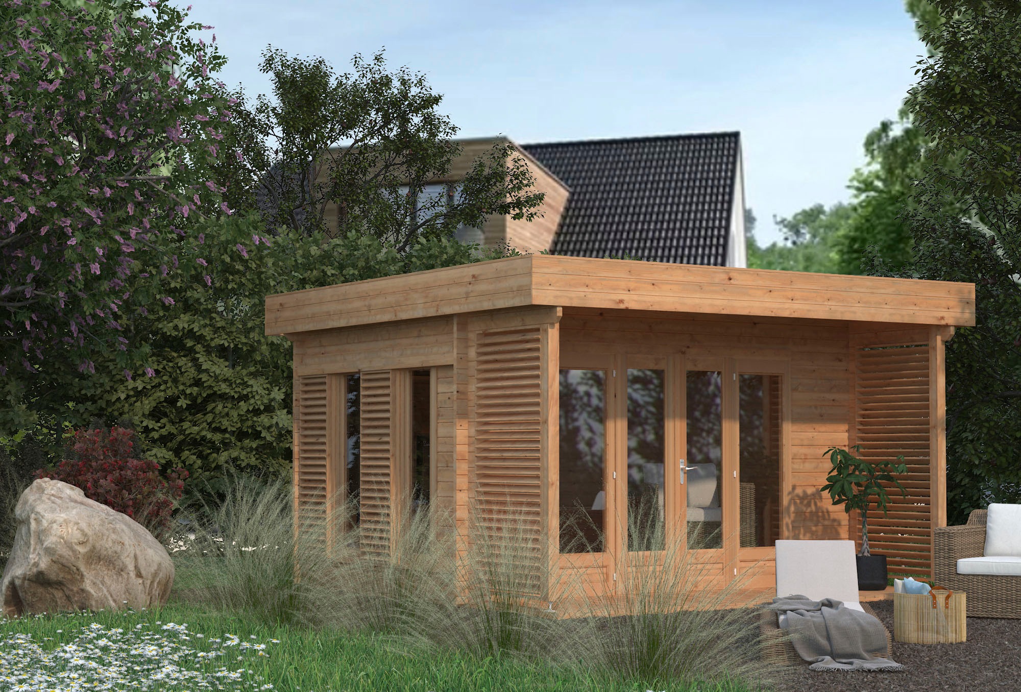 Palmako Gartenhaus "Caroline", (Set), 10,2 m², mit Anbaudach und Fußboden i günstig online kaufen