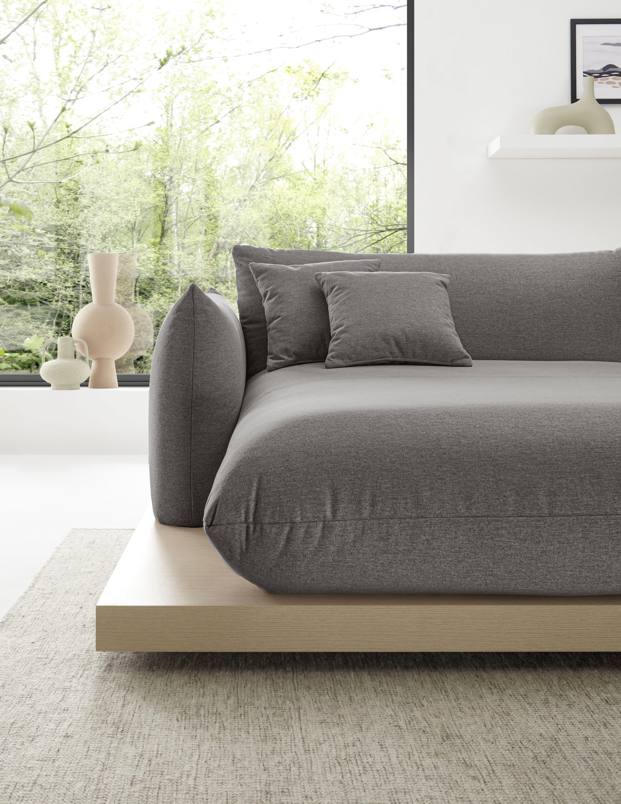 OTTO home Ecksofa »Kalix, Polsterecke mit kräftigem Holz-Plateau, moderne Couch in L-Form«, wahlweise Recamiere links o. rechts, Strukturstoff, hoher Sitzkomfort