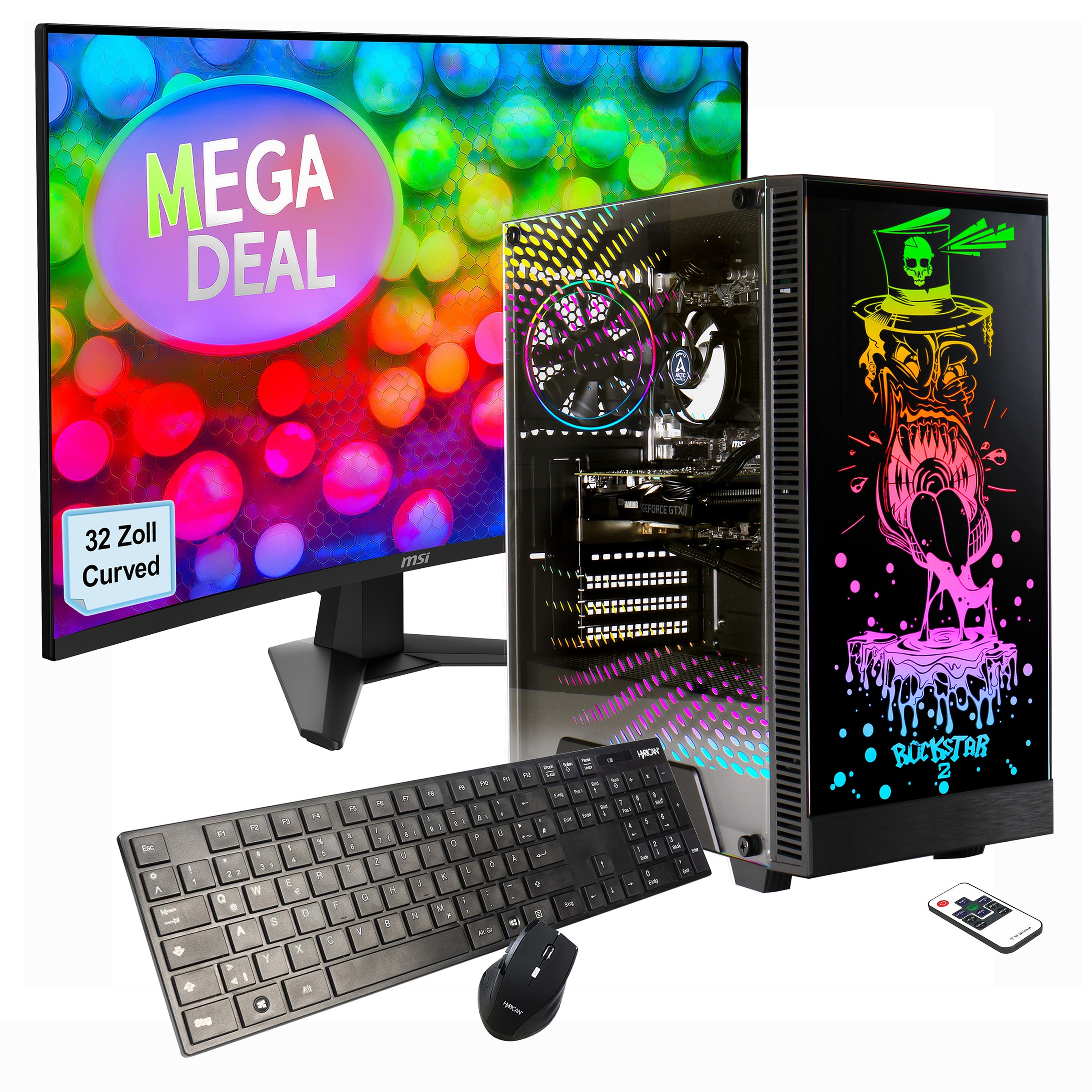 GAMEMAX PC-Komplettsystem »MegaDeal Rockstar SET02603«, (inkl. Maus & Tastatur), Windows 11 + MSI MAG 32C6 Curved Monitor, 80cm (32")