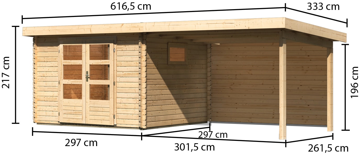 Karibu Gartenhaus »Trittau 3«, mit Anbaudach und Rückwand