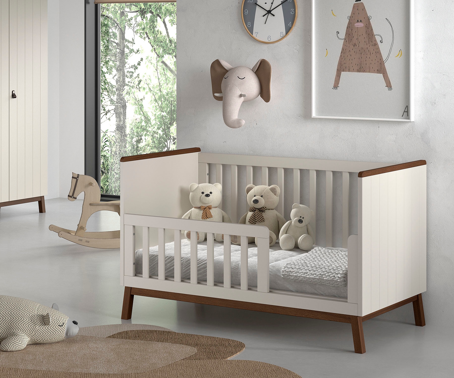 Vipack Babybett »Sezane 70x140 cm, in warmen Grau lackiert, Absatz nussbaumfarbig« mit 3-fach verstellbarem Lattenrost, später zum Junior-Bett umbaubar