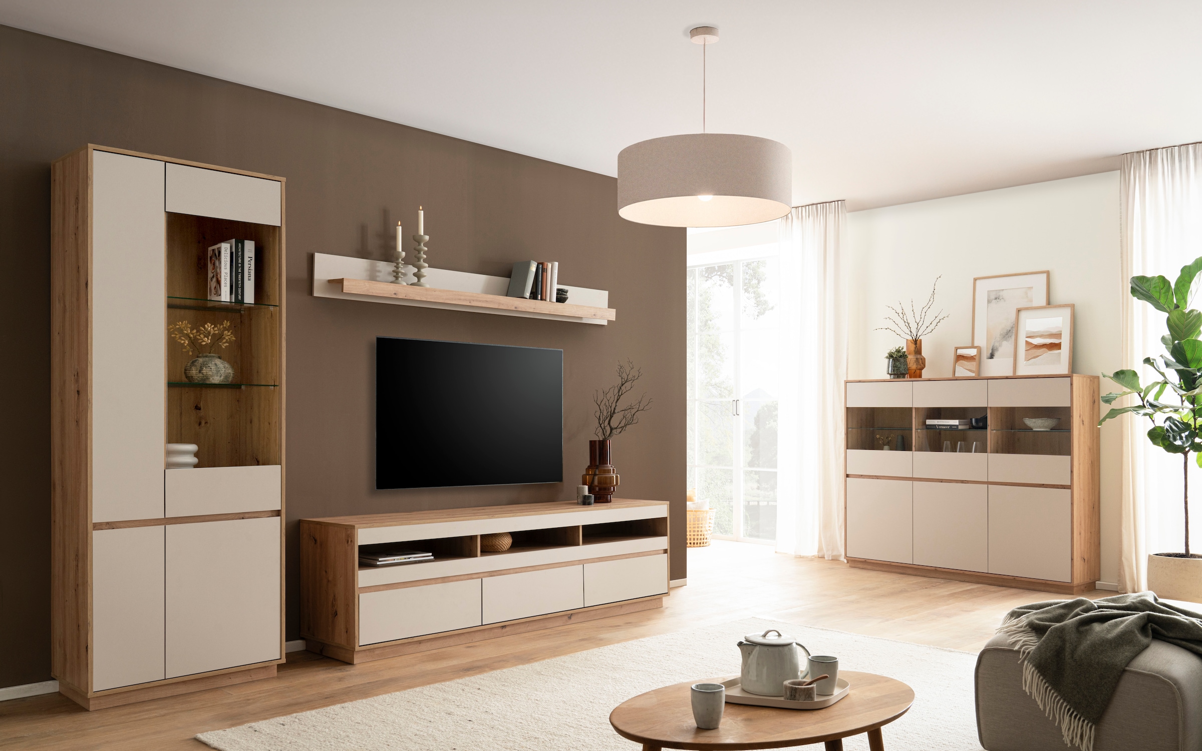 Home affaire Wohnwand »Sonora, moderne Anbauwand, Komplettset in Kaschmir/Eiche« Komplett-Set, 3 Stk. tlg.