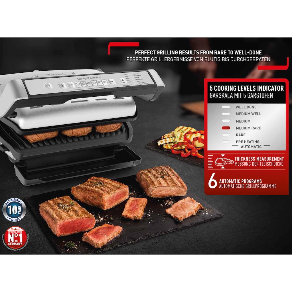 Tefal Kontaktgrill »GC707D OptiGrill Deluxe«, 2000 W