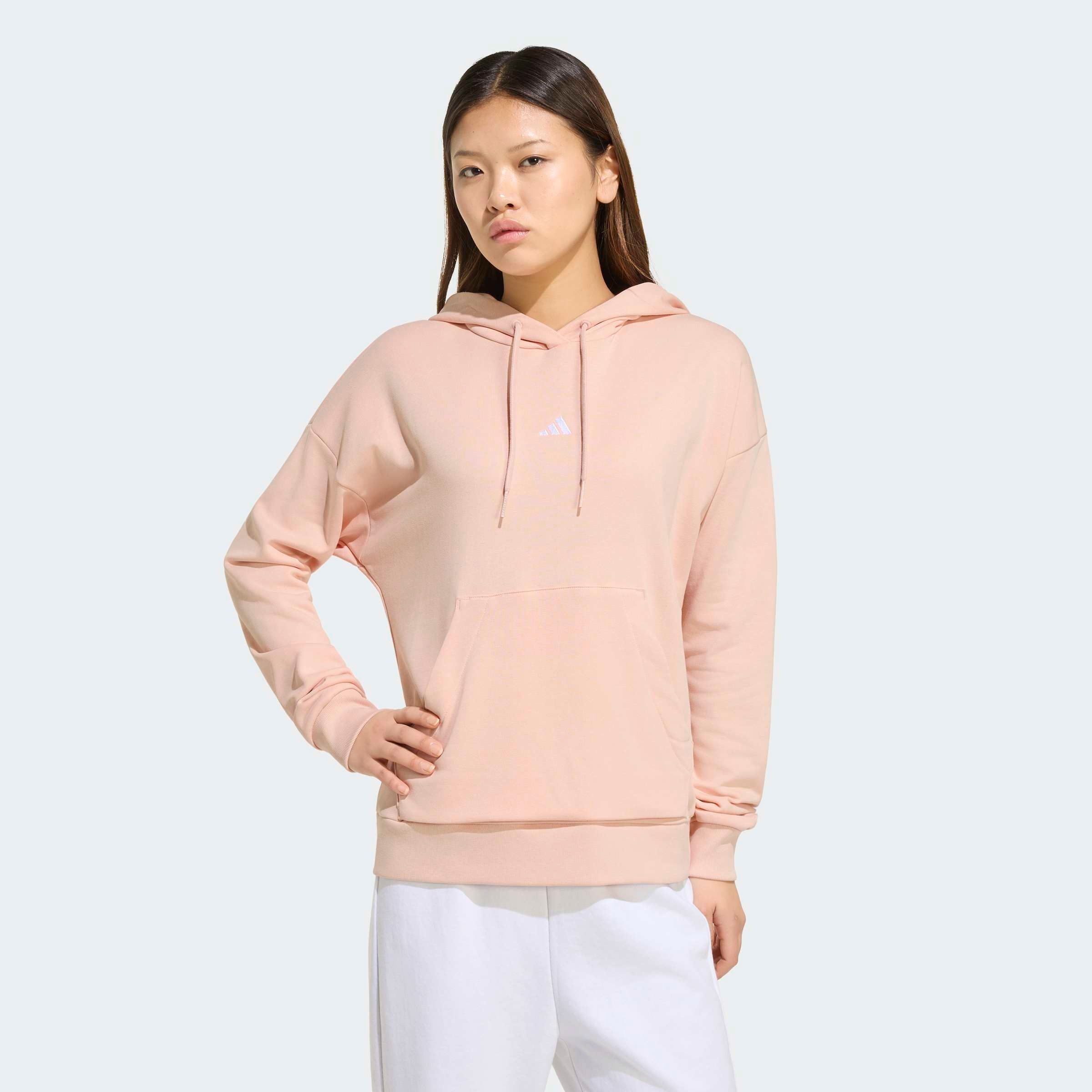 Kapuzensweatshirt ADIDAS SPORTSWEAR "W SL FT HD", Damen, Gr. S, blush pink, weiß, Obermaterial: 70% Baumwolle, 30% Polyester, angesetztes Bündchen, Sweatshirts
