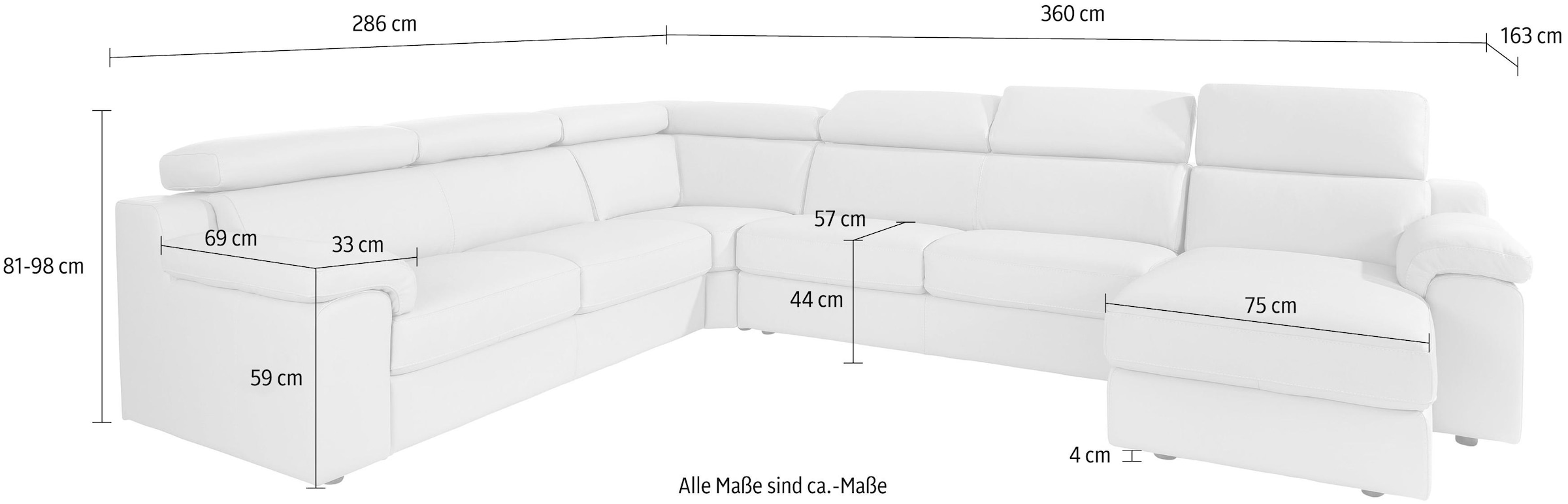 CALIA ITALIA Wohnlandschaft »CS_Mambo, U-Form, Familiensofa, bequem und zeitlos« in Leder, inklusive Kopfteilverstellung