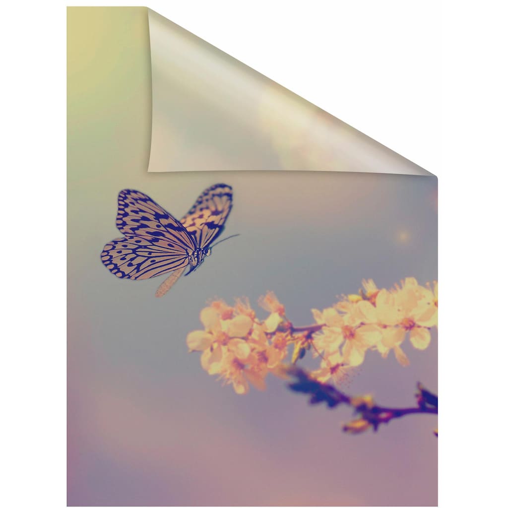 LICHTBLICK ORIGINAL Fensterfolie »Schmetterling Blüte«, 1 St., blickdicht, strukturiertKlebepunkte