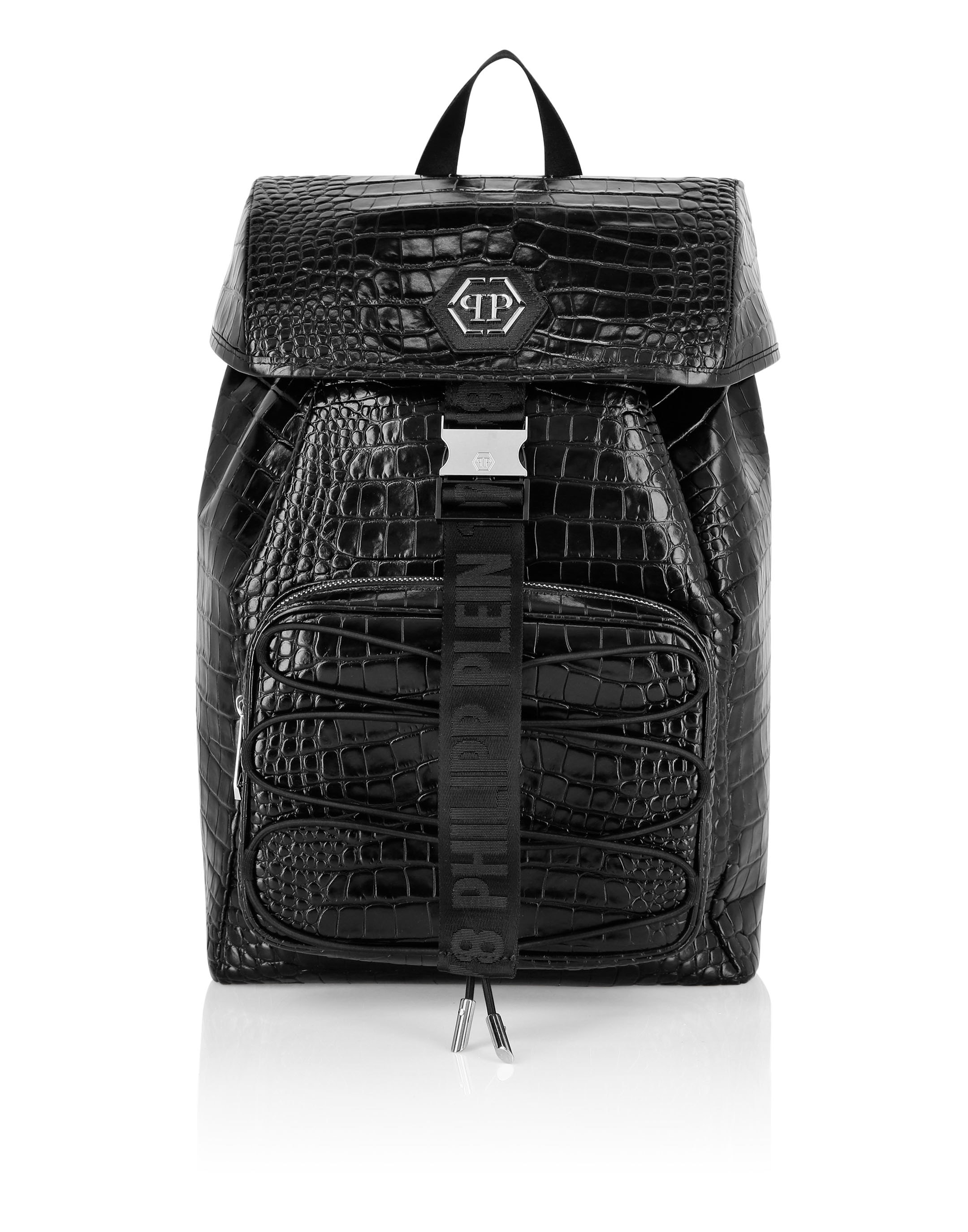 PLEIN SPORT Freizeitrucksack "Monogram Crocco Print", schwarz, Rucksäcke