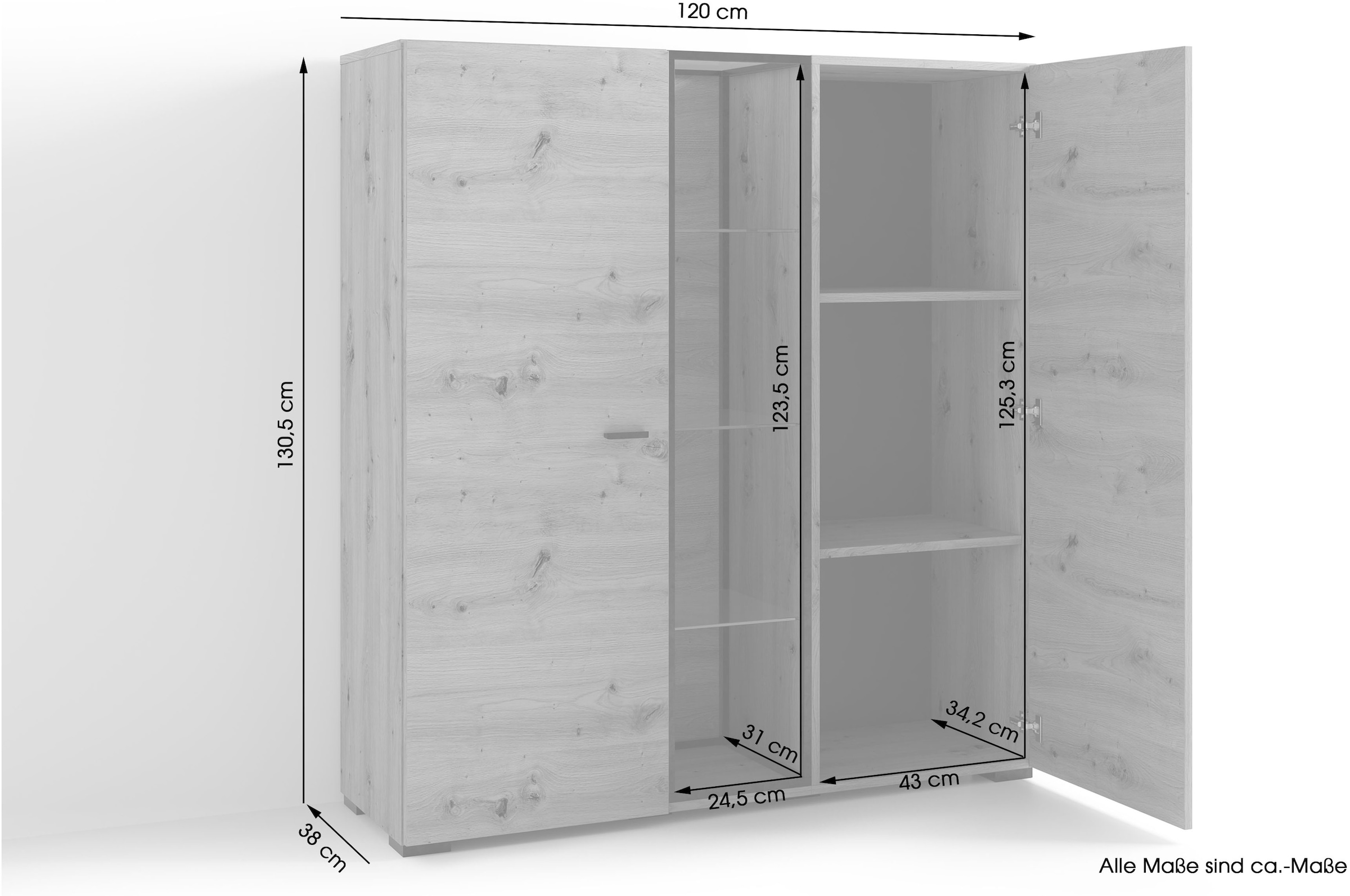 byLIVING Highboard »FRAME« Artisan Eiche, 9 Fächer, offene Fächer mit Glasböden im Metallrahmen