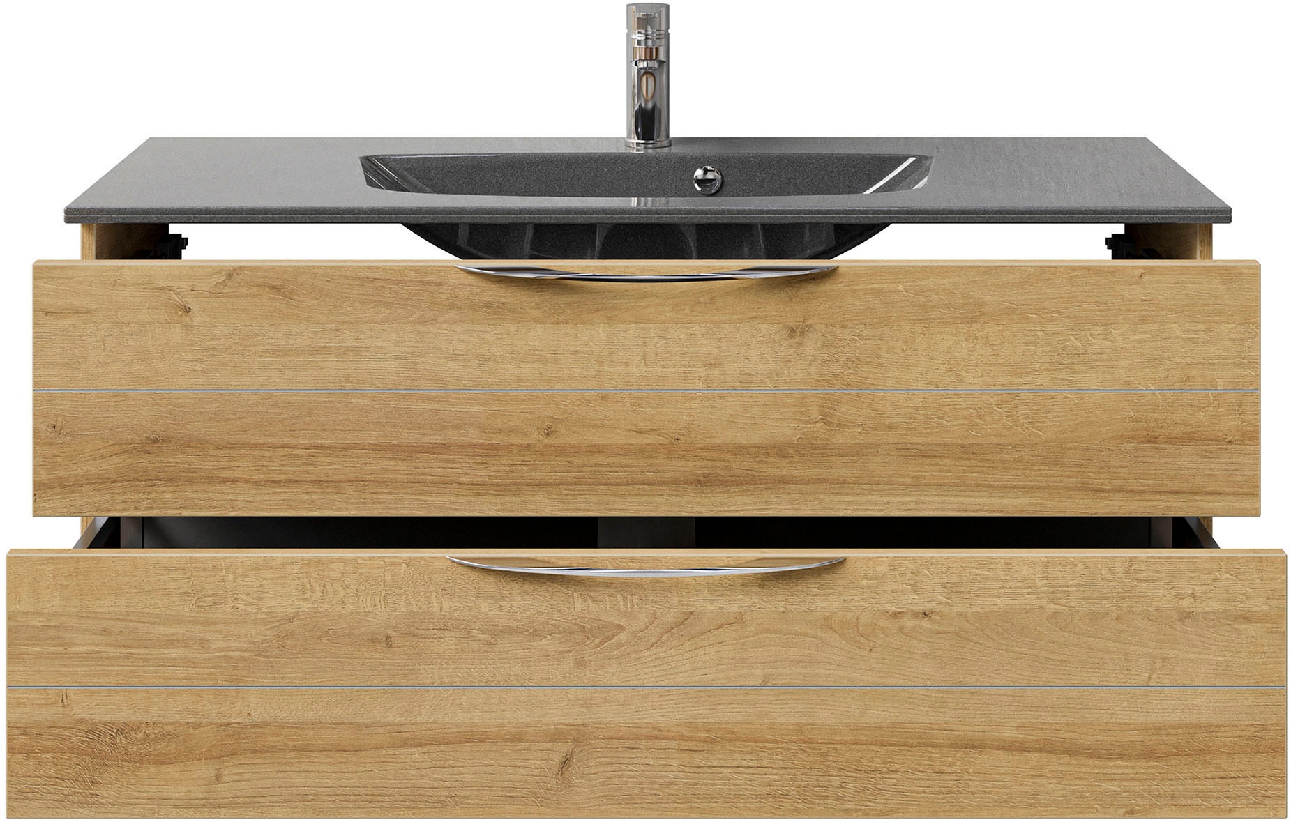 Saphir Waschtisch »Serie 6025 Mineralmarmor-Waschtisch mit Unterschrank, 117 cm breit«, Waschplatz mit 2 Schubladen, hängend, verschiedene Ausführungen