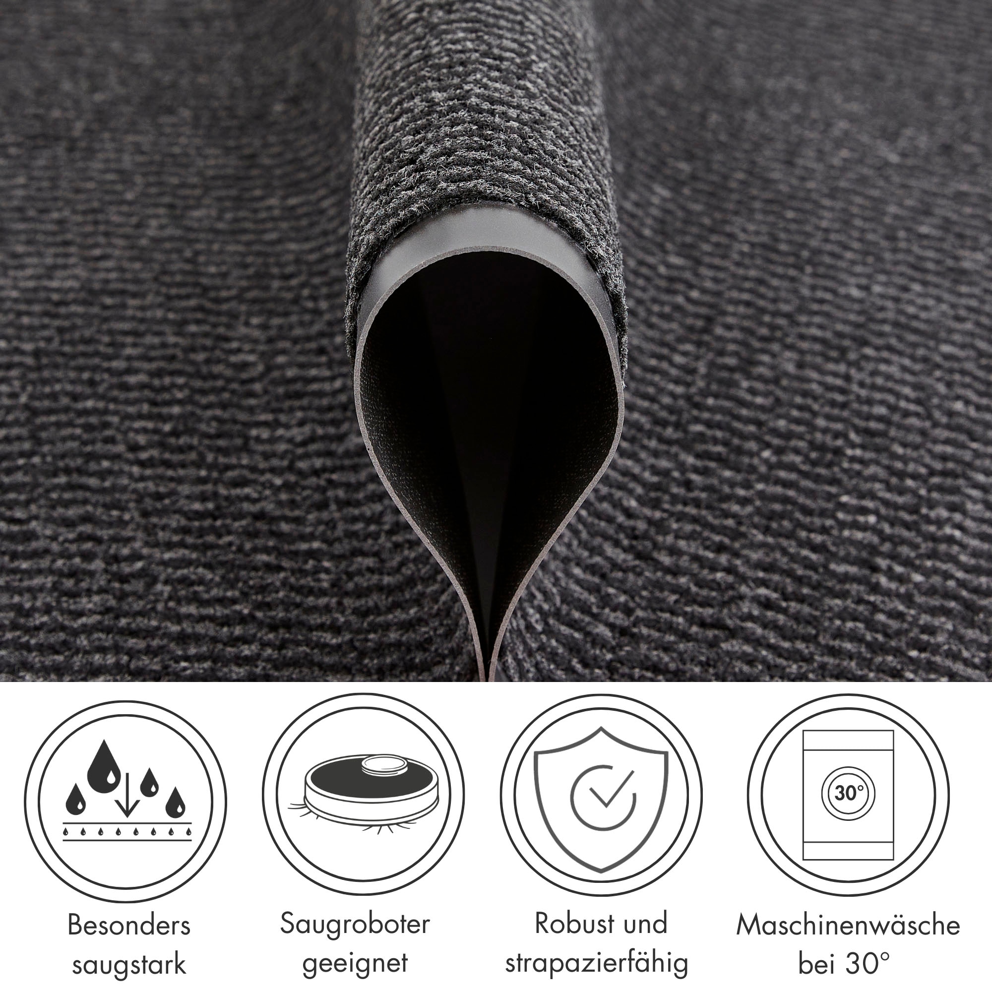 Fußmatte ANDIAMO "Easy, Made in Netherlands", grau (anthrazit), B:120cm H:5mm L:400cm, Kunstfaser, Teppiche, Schmutzfangläufer, Schmutzfangmatte, rutschhemmend, Innen- und überdachten Außenbereich 3