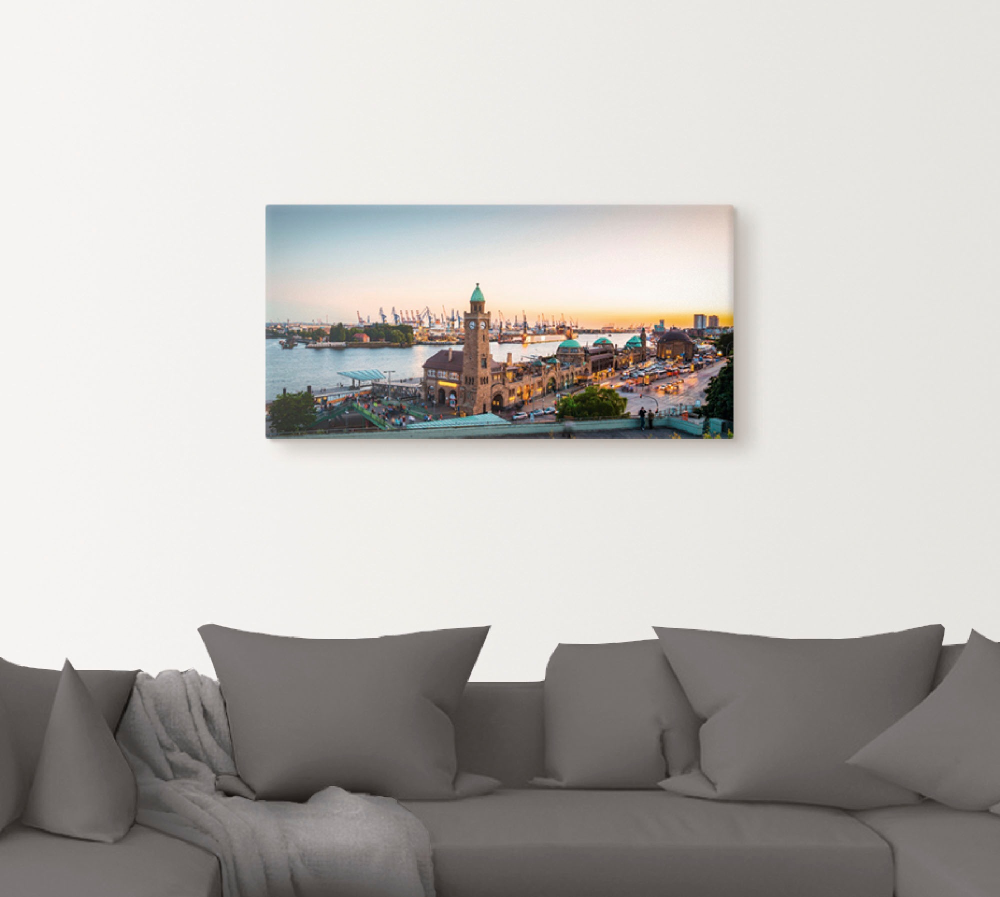 Artland Wandbild »Hamburg Hafen und Landungsbrücken«, Deutschland, (1 St.), als Alubild, Outdoorbild, Leinwandbild, Poster, Wandaufkleber