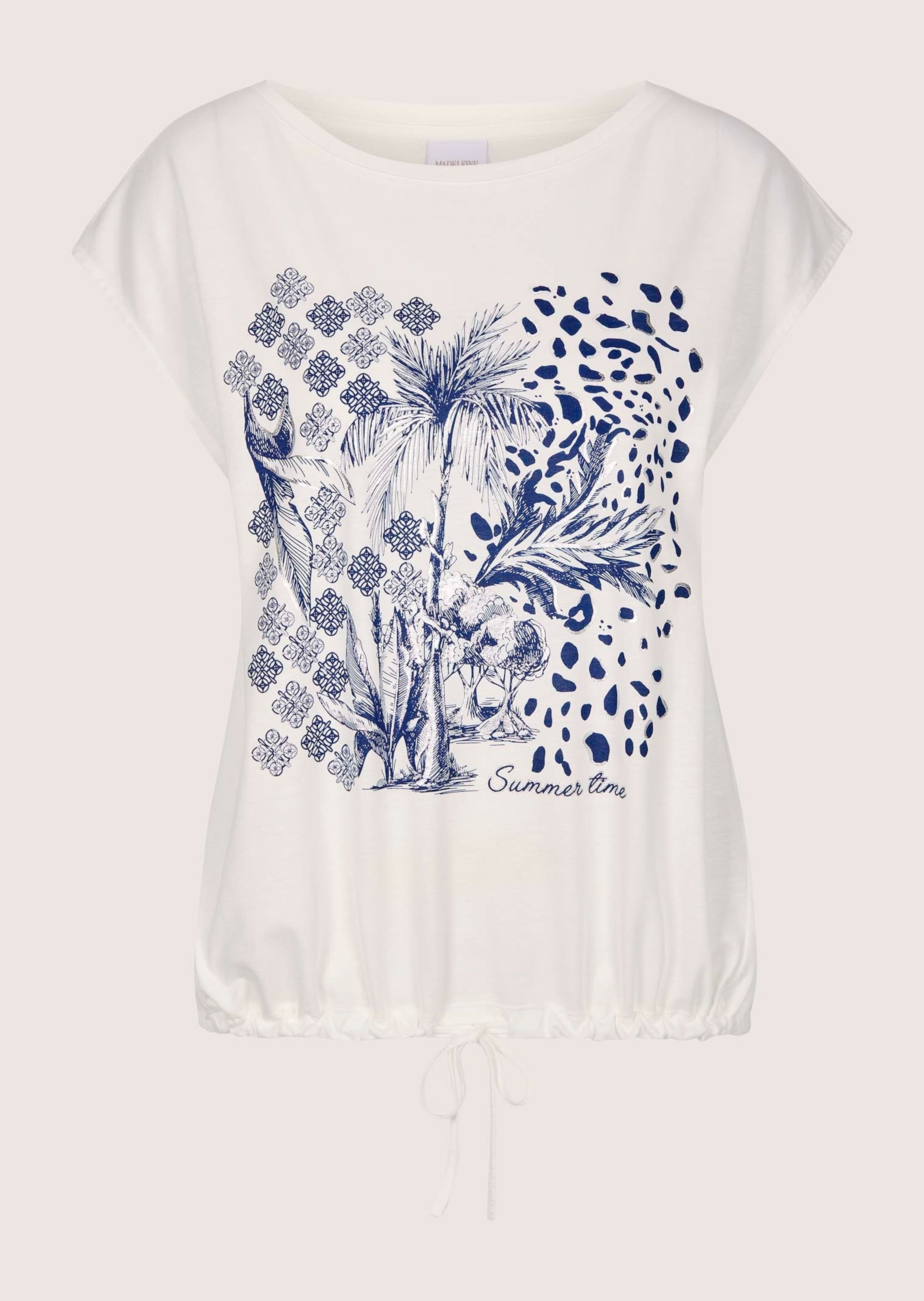 MADELEINE "Shirt Sommerliches Print-Shirt, Kurzarm" Shirt mit Rundhalsasschnitt mit Blende und tunnelzug im Saum