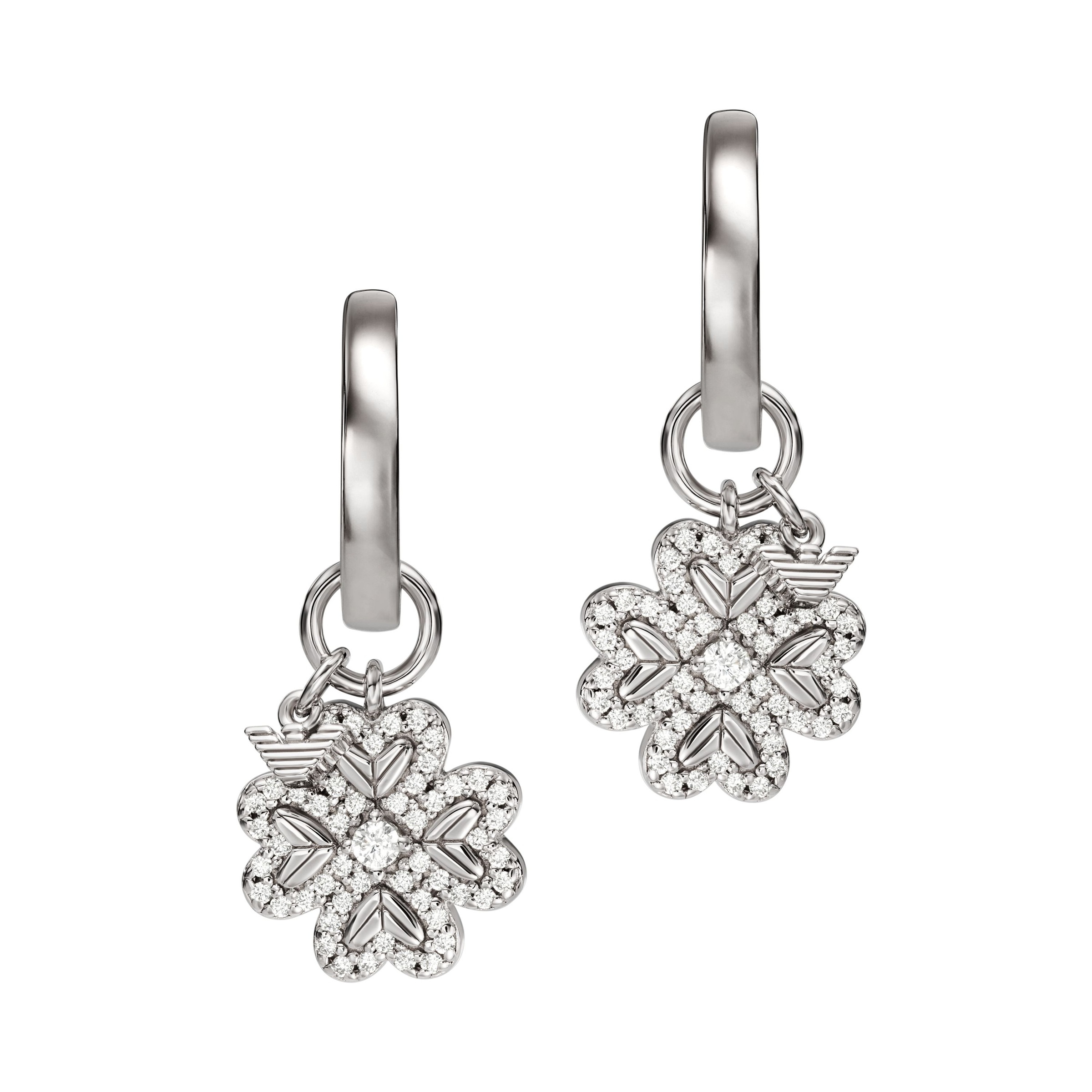 Emporio Armani Paar Creolen »Schmuck Geschenk Silber 925 Kleeblatt, EG3608040«, mit Zirkonia (synth.) - Einhänger abnehmbar