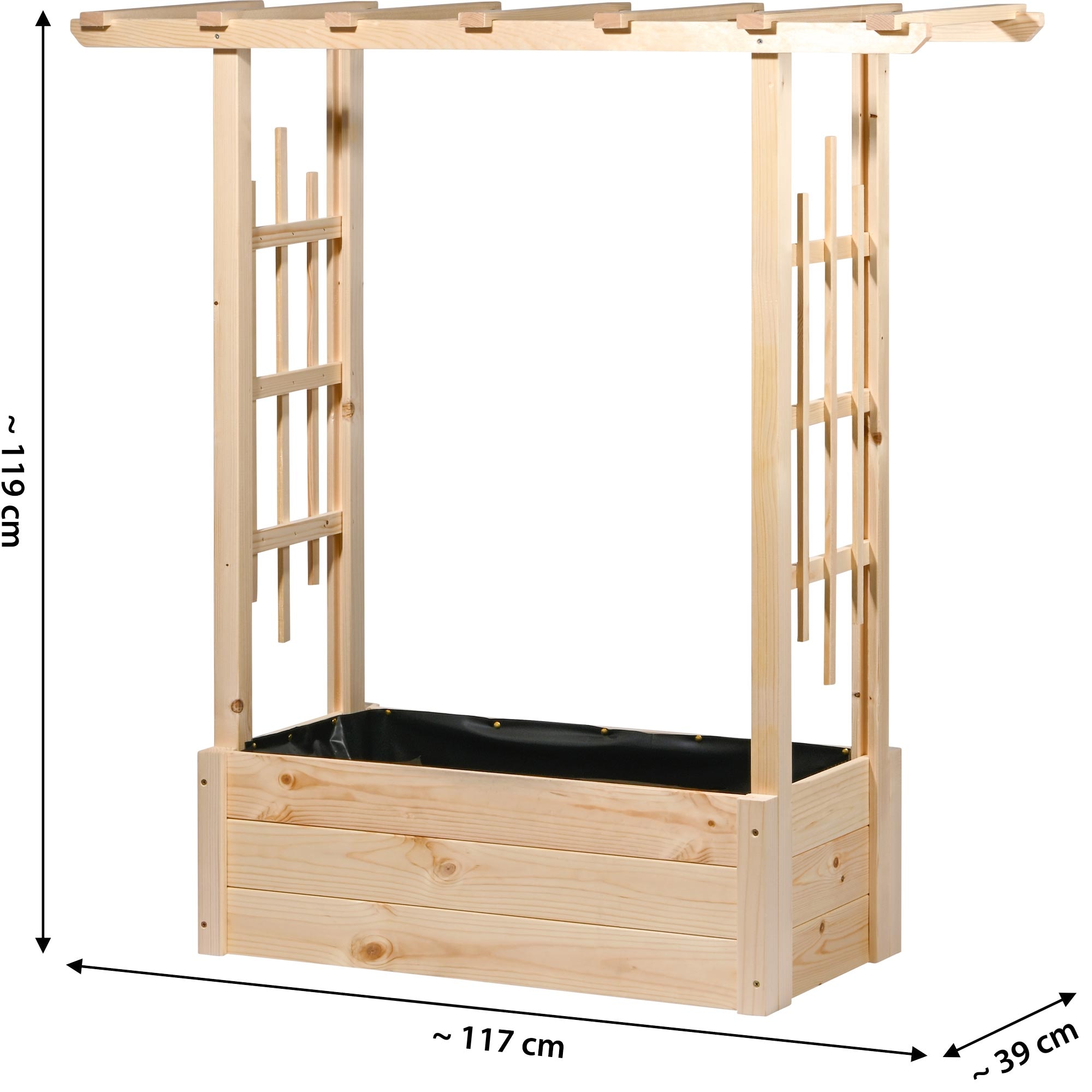 dobar Hochbeet »Pflanzkasten "Pergola" aus Holz, Natur« Der Rankkasten ist ca. 117 x 39 x 119 cm (LxBxH) groß und ca. 9,86 kg
