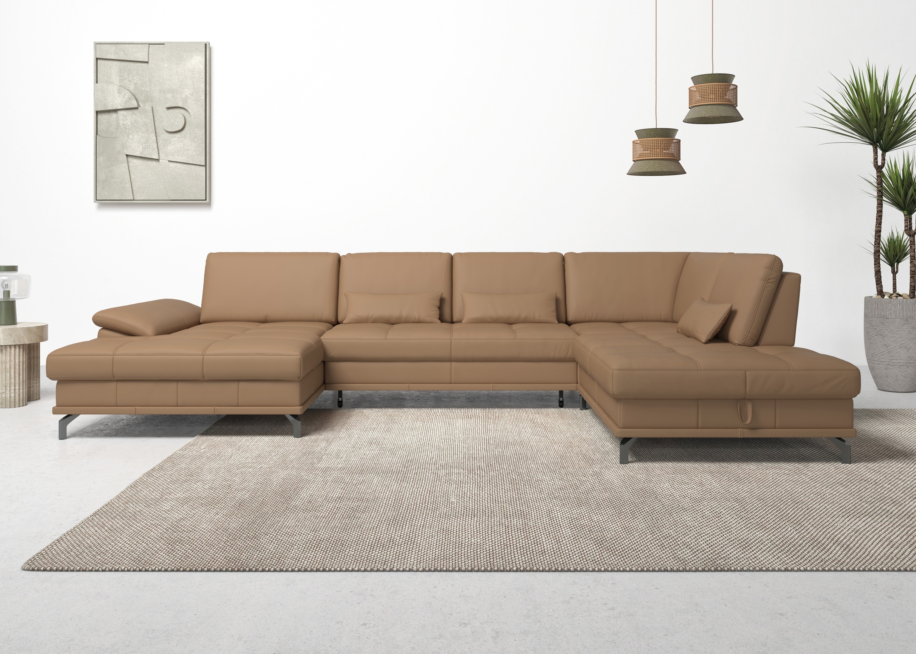 OTTO home Wohnlandschaft "Costello U-Form, B: 363 cm mit Sitztiefen-, Armteilverstellung &" 3 Nierenkissen, optional Schlaffunktion & Bettkasten